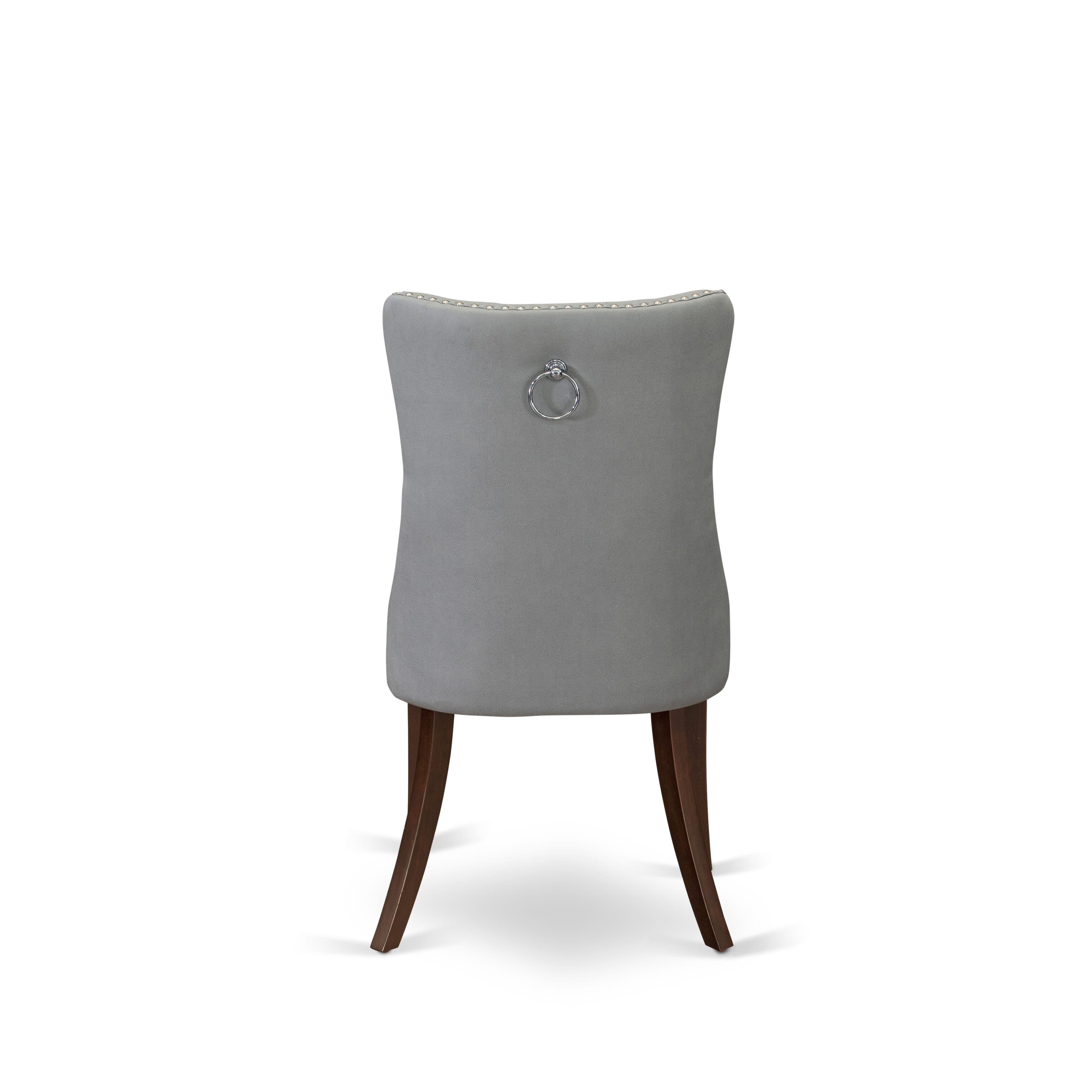 Luxe by East West Furniture 42DA3-307-27 3-Piece Dining Set Consists a round pedestal table and 2 Button Tufted Parsons chairs with Light Gray Faux Leather, Mahogany finish.