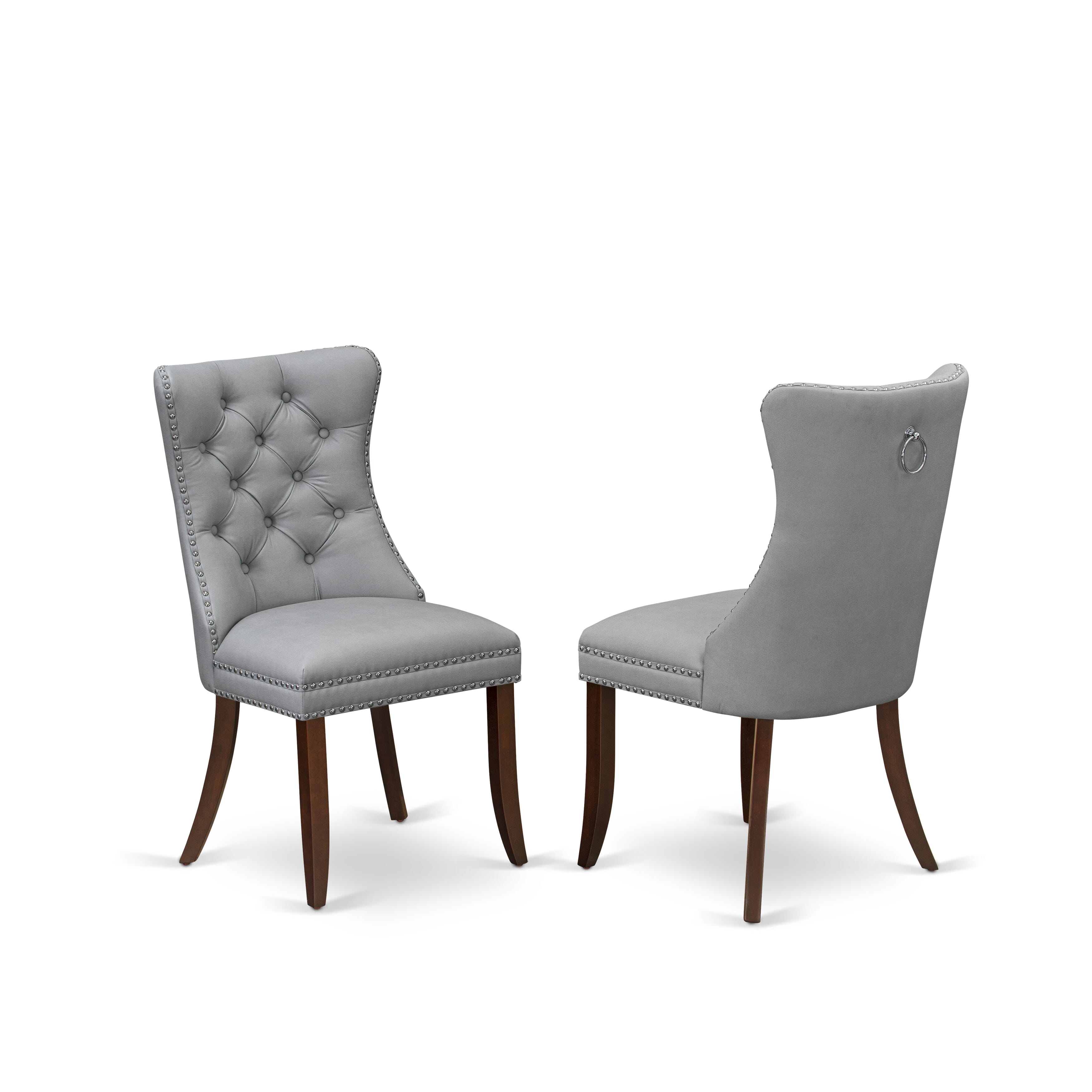 Luxe by East West Furniture 48DA3-312-27 3-Pc Dining Room Table Set Include a Dining Table with Rippled Sand Marble Pattern Tabletop and 2 Light Gray Faux Leather Chairs, Mahogany