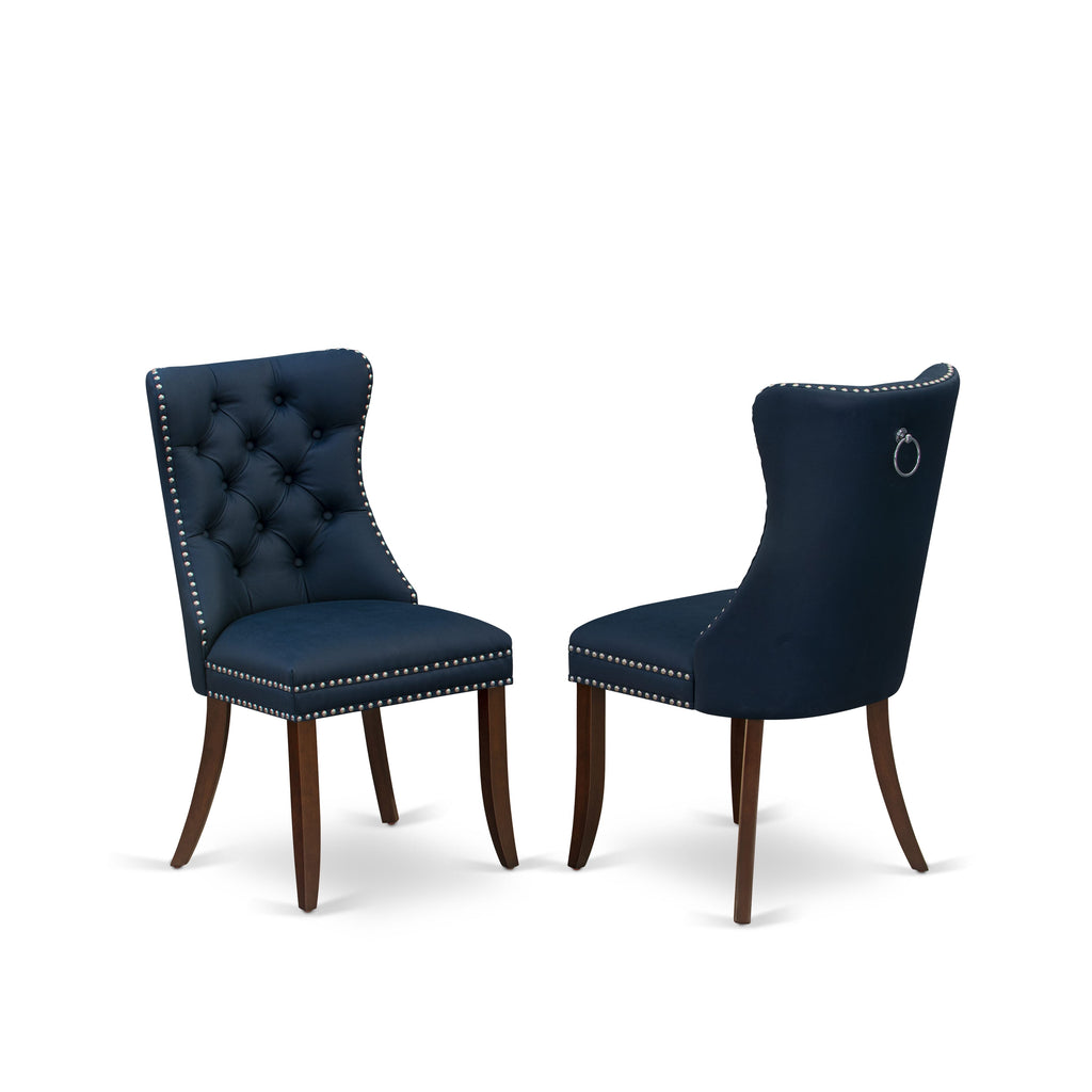 East West Furniture DAP3F29 Dallas Parsons Dining Chairs - Button Tufted Nailhead Trim Navy Blue faux Leather Upholstered Chairs