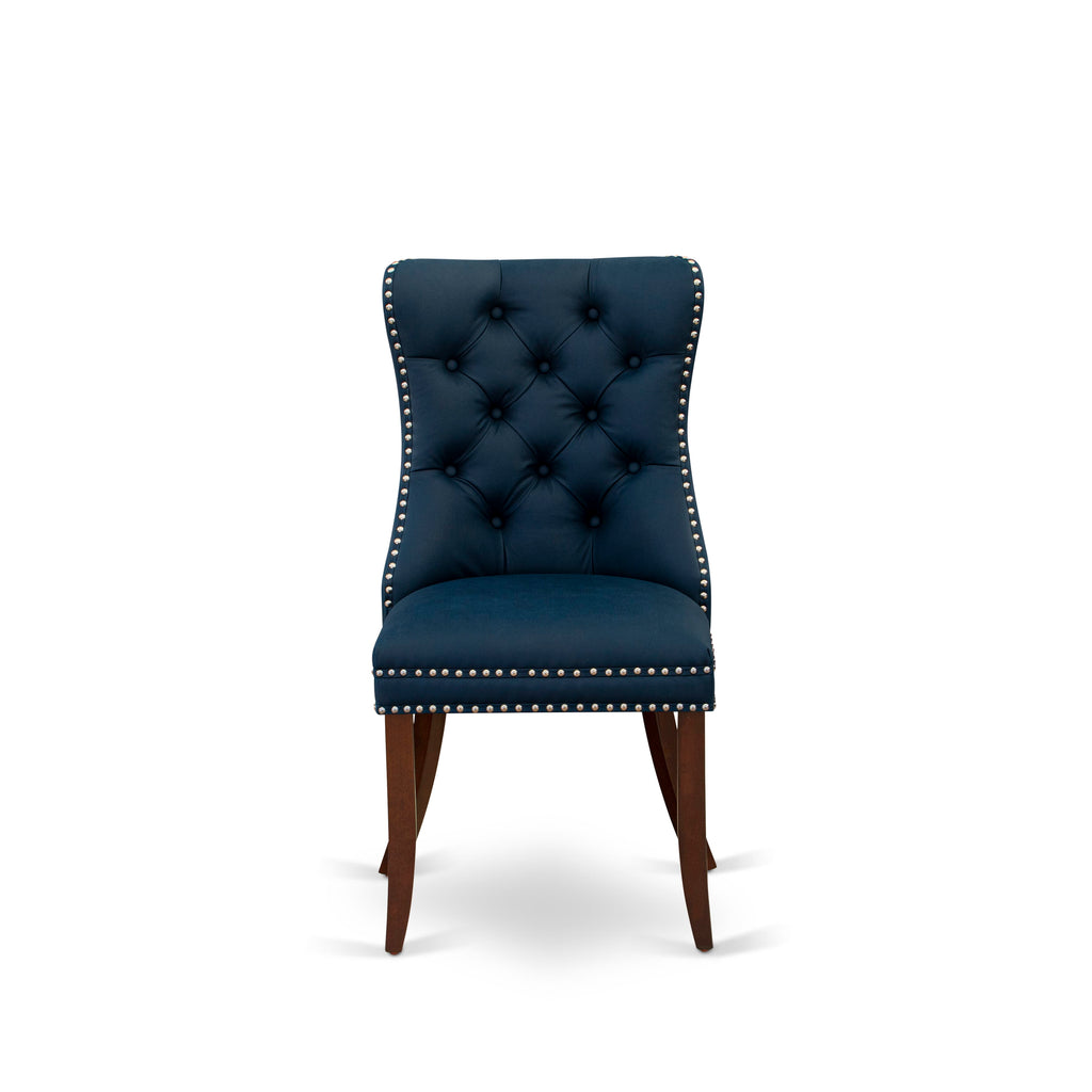 East West Furniture DAP3F29 Dallas Parsons Dining Chairs - Button Tufted Nailhead Trim Navy Blue faux Leather Upholstered Chairs