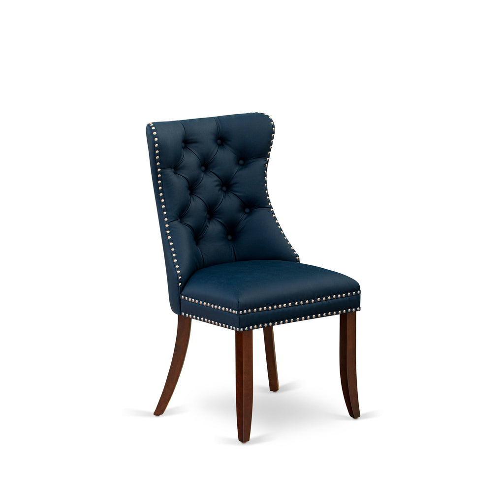 East West Furniture DAP3F29 Dallas Parsons Dining Chairs - Button Tufted Nailhead Trim Navy Blue faux Leather Upholstered Chairs