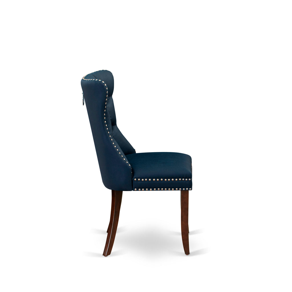 East West Furniture DAP3F29 Dallas Parsons Dining Chairs - Button Tufted Nailhead Trim Navy Blue faux Leather Upholstered Chairs