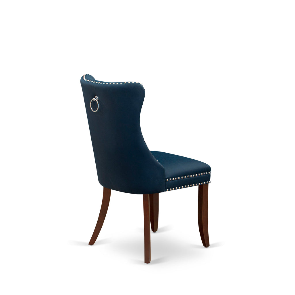 East West Furniture DAP3F29 Dallas Parsons Dining Chairs - Button Tufted Nailhead Trim Navy Blue faux Leather Upholstered Chairs