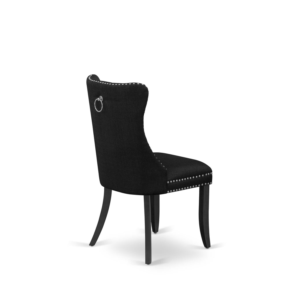 East West Furniture DAP3L24 Dallas Parson Chairs - Button Tufted Nailhead Trim Black Linen Fabric Padded Dining Chairs, Set of 2, Mahogany