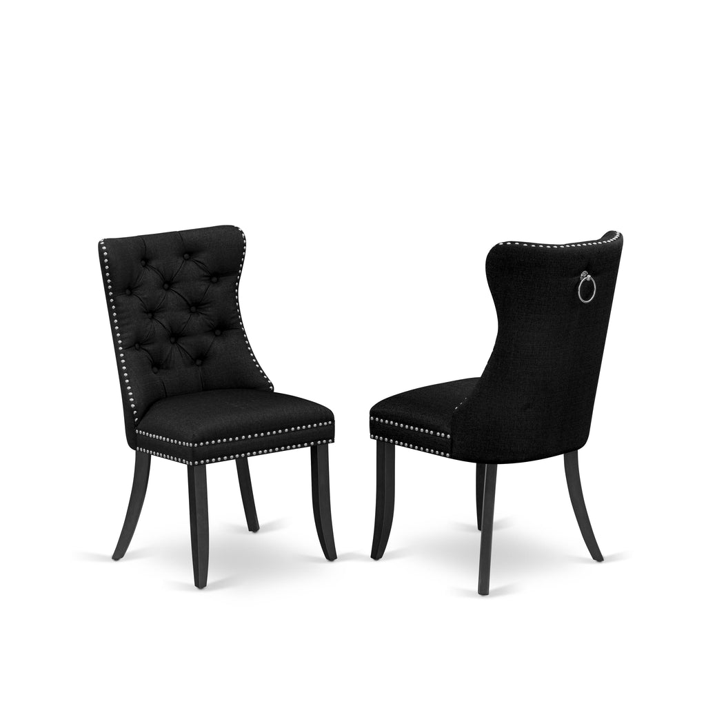 East West Furniture DAP3L24 Dallas Parson Chairs - Button Tufted Nailhead Trim Black Linen Fabric Padded Dining Chairs, Set of 2, Mahogany