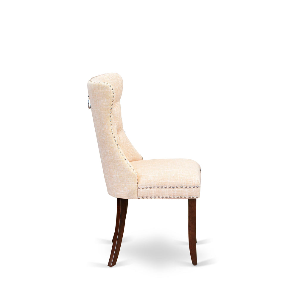 East West Furniture DAP3L32 Dallas Parsons Dining Chairs - Button Tufted Nailhead Trim Light Beige Linen Fabric Upholstered Chairs, Set of 2, Mahogany