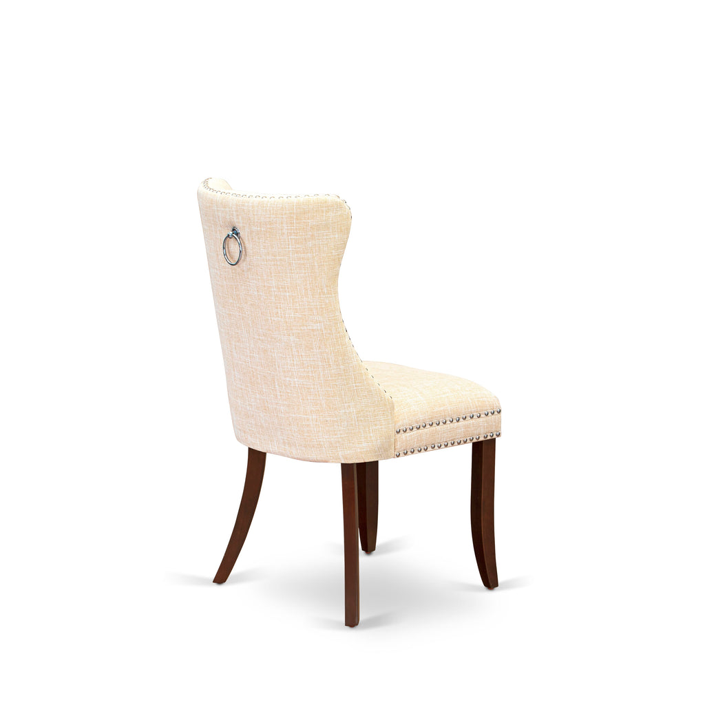 East West Furniture DAP3L32 Dallas Parsons Dining Chairs - Button Tufted Nailhead Trim Light Beige Linen Fabric Upholstered Chairs, Set of 2, Mahogany