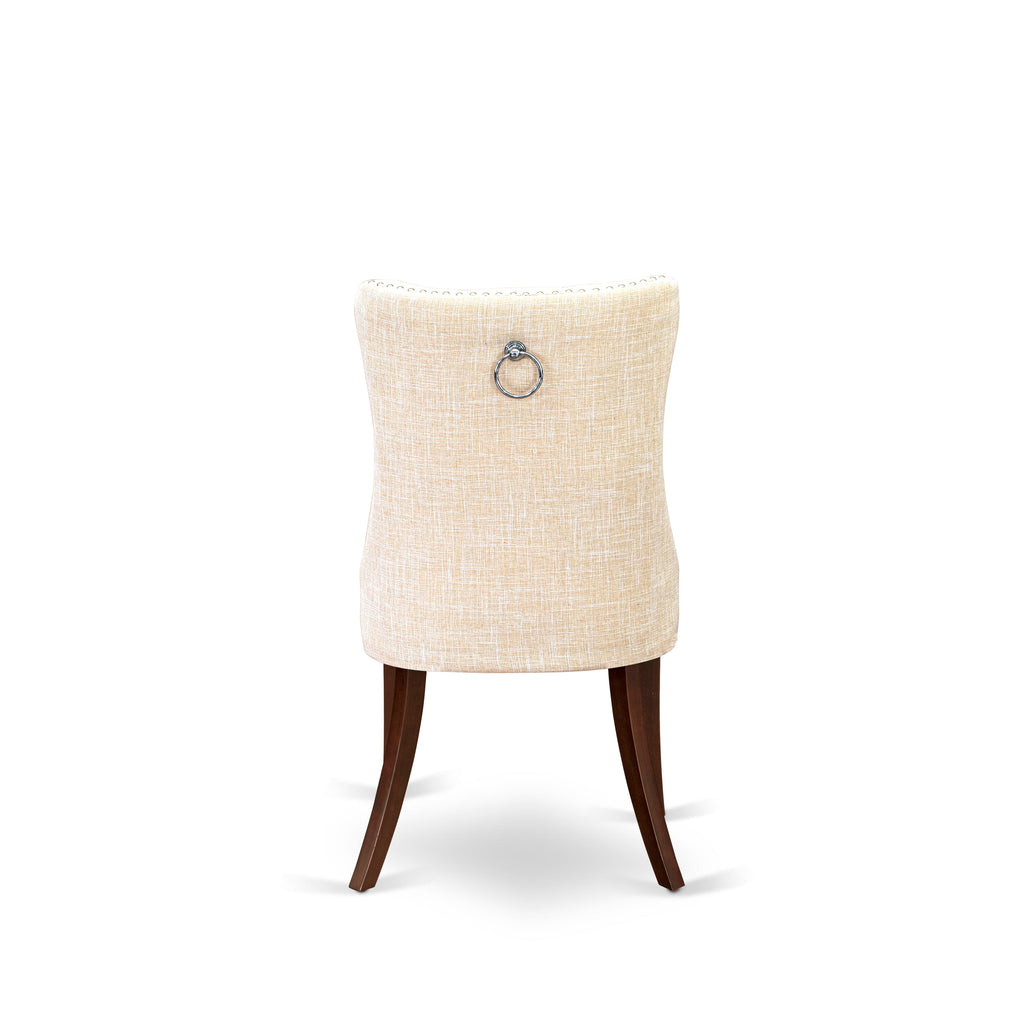 East West Furniture DAP3L32 Dallas Parsons Dining Chairs - Button Tufted Nailhead Trim Light Beige Linen Fabric Upholstered Chairs, Set of 2, Mahogany