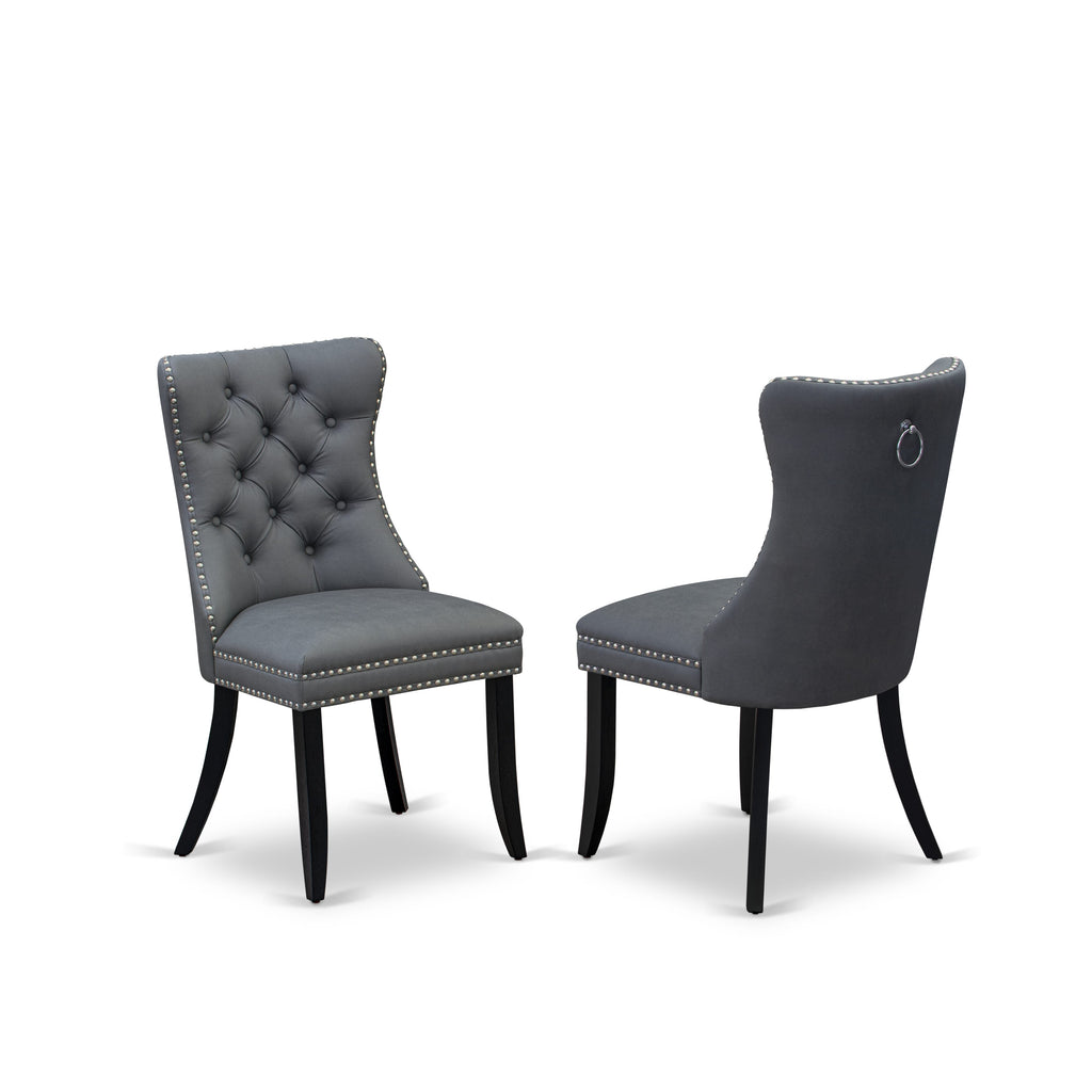 East West Furniture DAP6F13 Dallas Parsons Dining Chairs - Button Tufted Nailhead Trim Platinum Gray faux Leather Padded Chairs