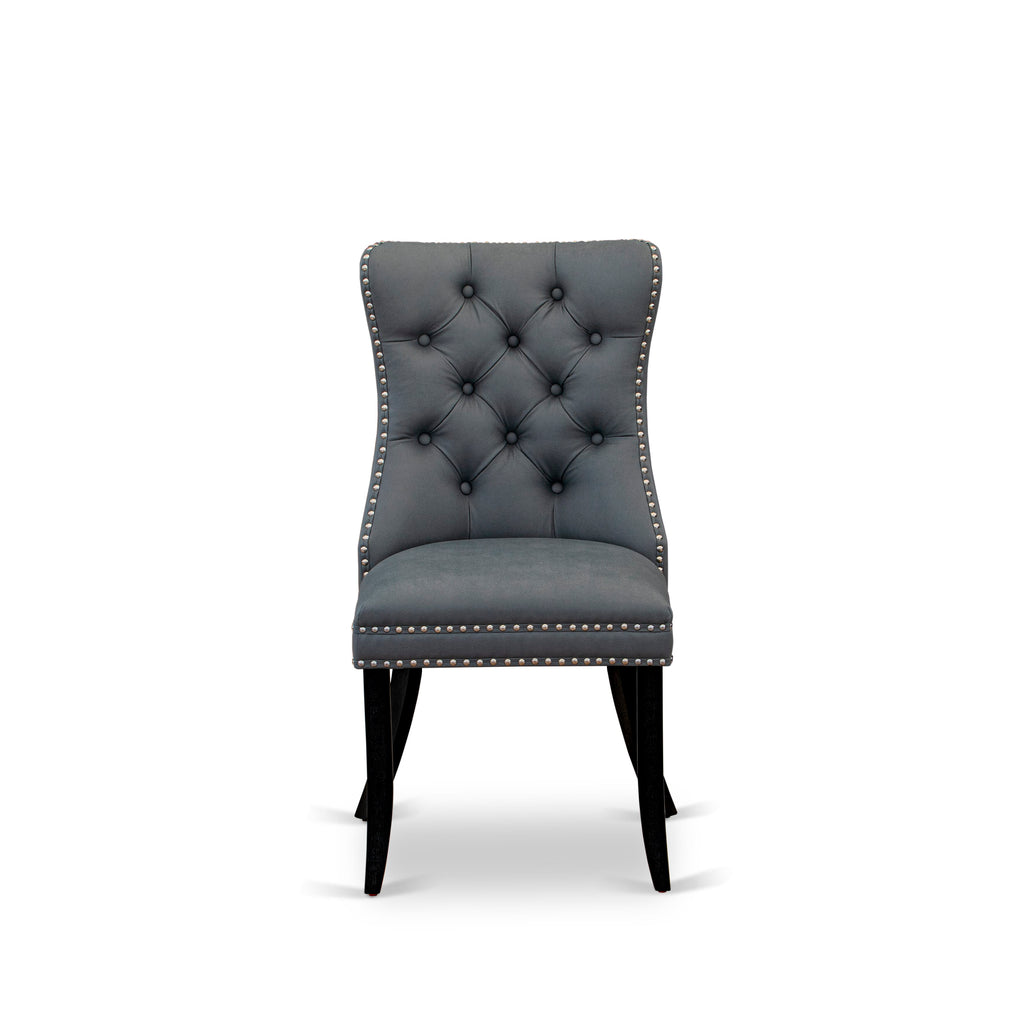 East West Furniture DAP6F13 Dallas Parsons Dining Chairs - Button Tufted Nailhead Trim Platinum Gray faux Leather Padded Chairs