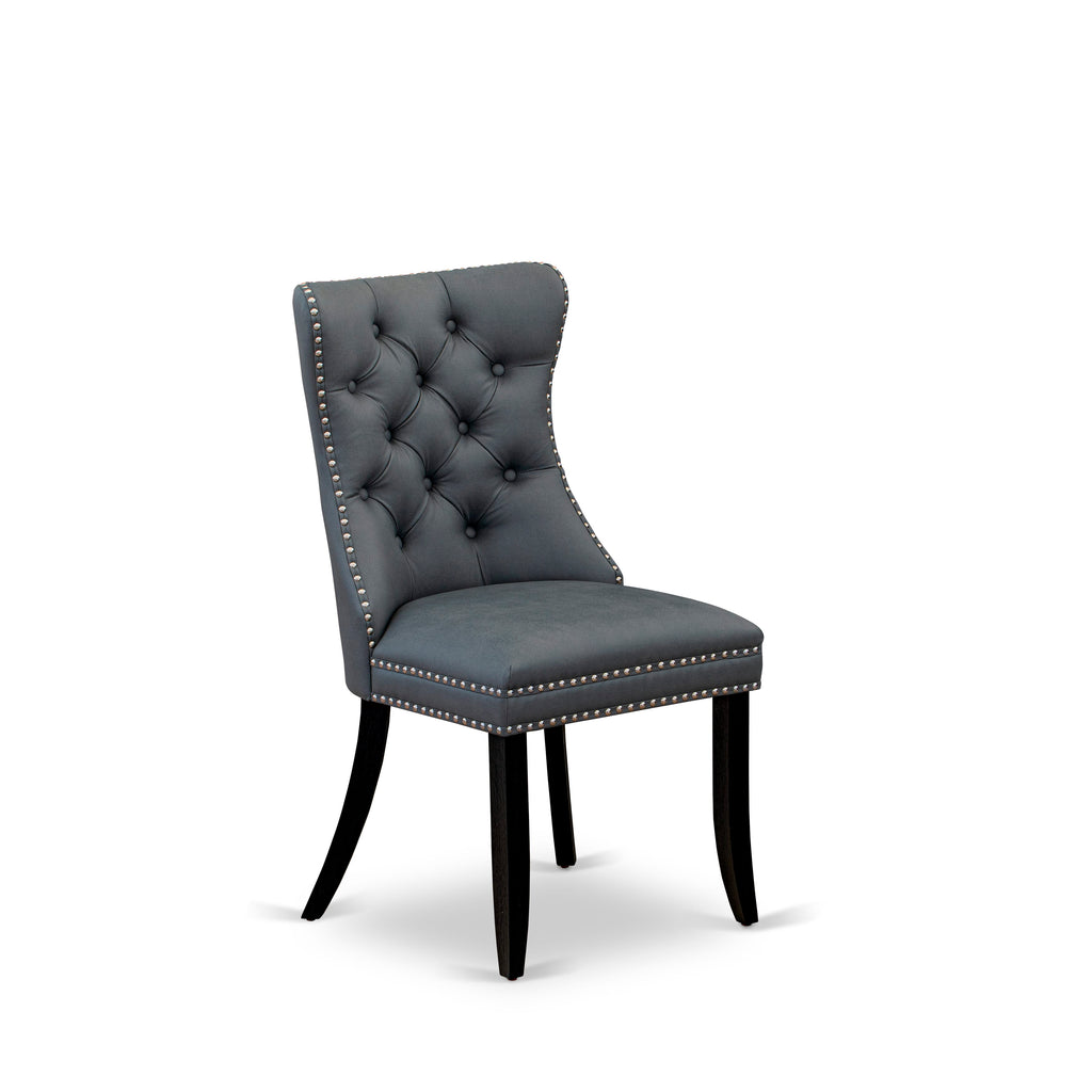 East West Furniture DAP6F13 Dallas Parsons Dining Chairs - Button Tufted Nailhead Trim Platinum Gray faux Leather Padded Chairs