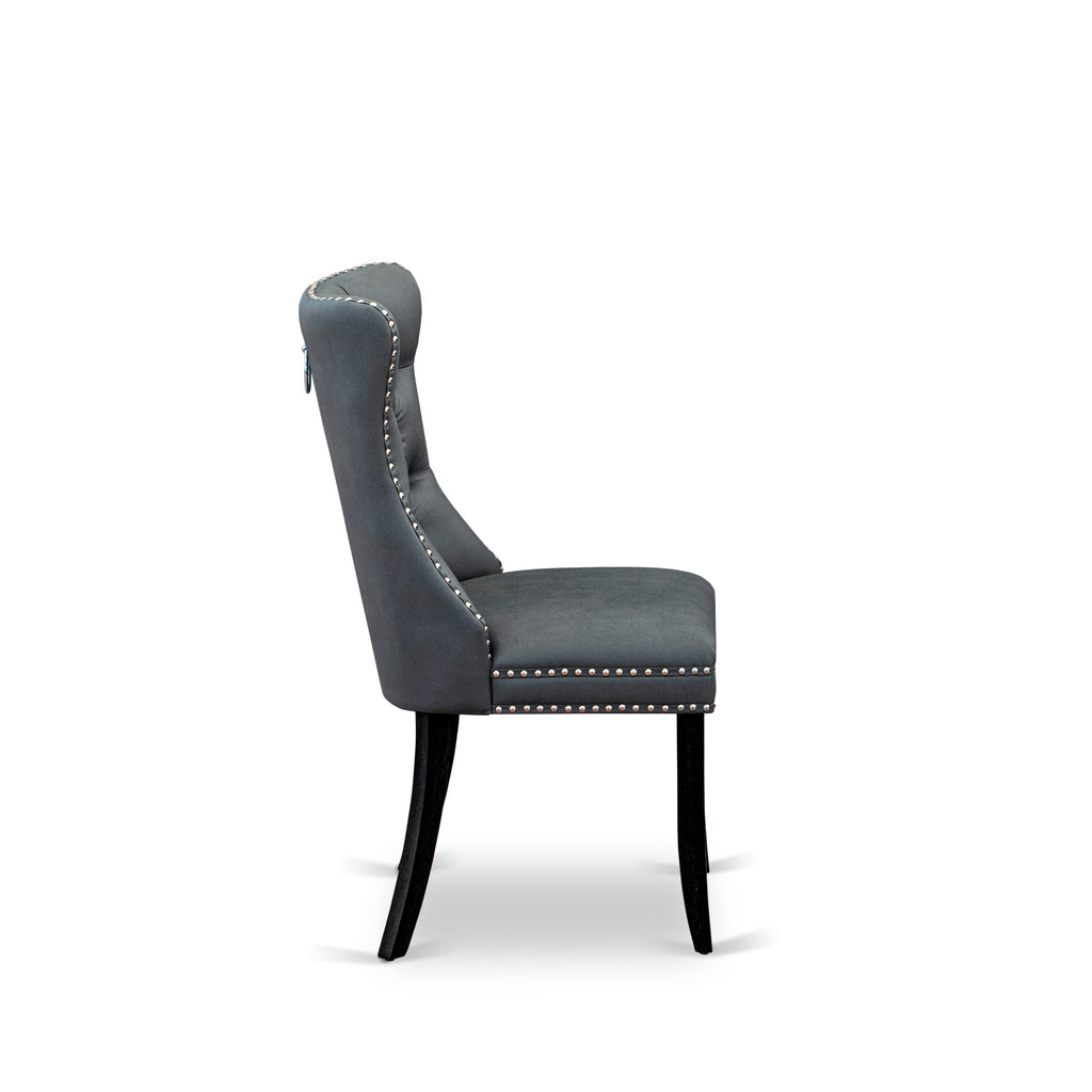 East West Furniture DAP6F13 Dallas Parsons Dining Chairs - Button Tufted Nailhead Trim Platinum Gray faux Leather Padded Chairs