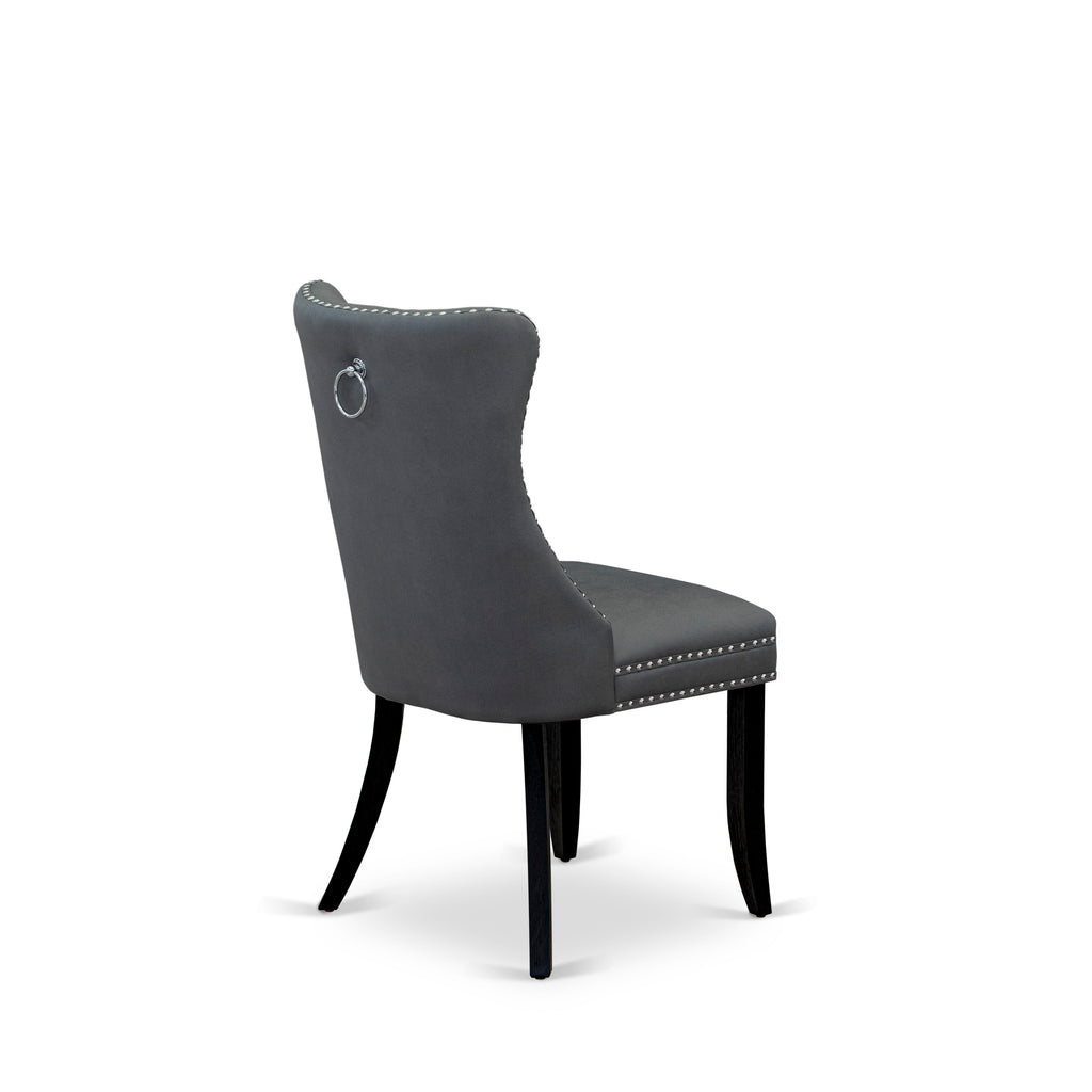 East West Furniture DAP6F13 Dallas Parsons Dining Chairs - Button Tufted Nailhead Trim Platinum Gray faux Leather Padded Chairs