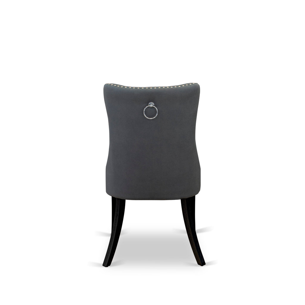 East West Furniture DAP6F13 Dallas Parsons Dining Chairs - Button Tufted Nailhead Trim Platinum Gray faux Leather Padded Chairs