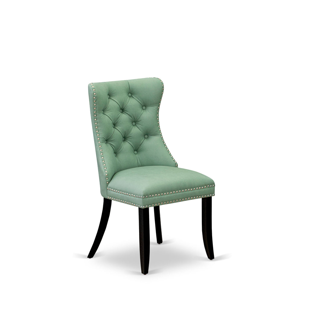 Luxe East West Furniture X02DA-206-22 Juego de mesa de comedor de 5 piezas, una mesa de cocina rectangular, 2 bancos de madera y 2 sillas de comedor de cuero sintético verde sauce