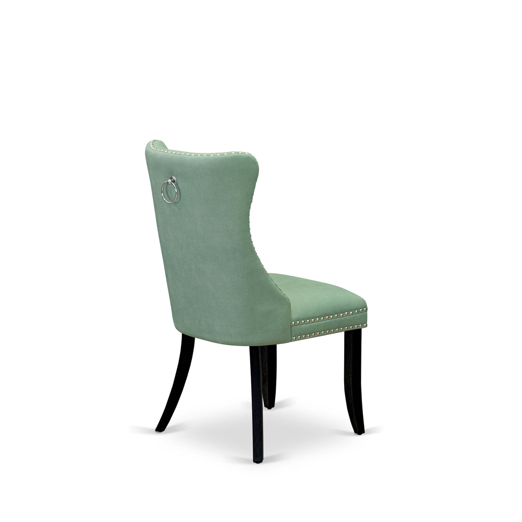 Luxe East West Furniture X02DA-206-22 Juego de mesa de comedor de 5 piezas, una mesa de cocina rectangular, 2 bancos de madera y 2 sillas de comedor de cuero sintético verde sauce