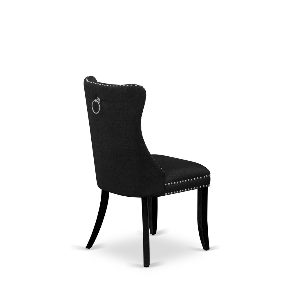 East West Furniture DAP6L24 Dallas Parson Kitchen Chairs - Button Tufted Nailhead Trim Black Linen Fabric Upholstered Dining Chairs, Set of 2, Wirebrushed Black