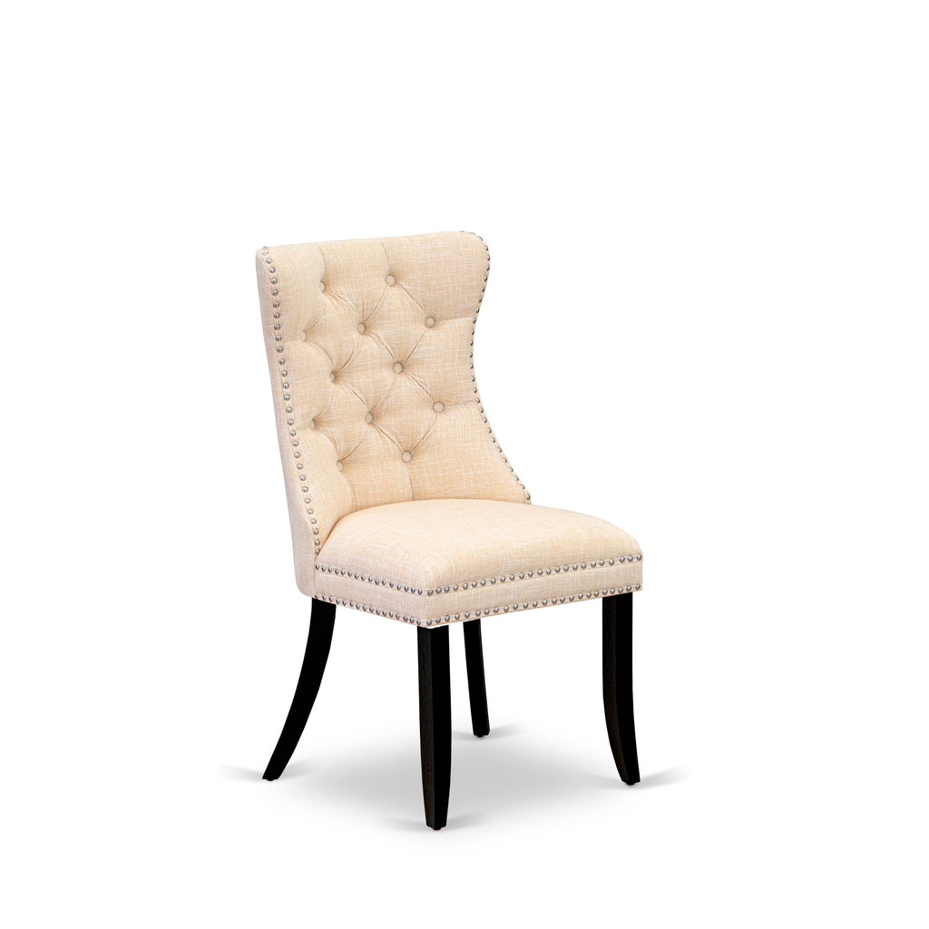 East West Furniture DAP6L32 Dallas Parson Chairs - Button Tufted Nailhead Trim Light Beige Linen Fabric Padded Dining Chairs, Set of 2, Wirebrushed Black
