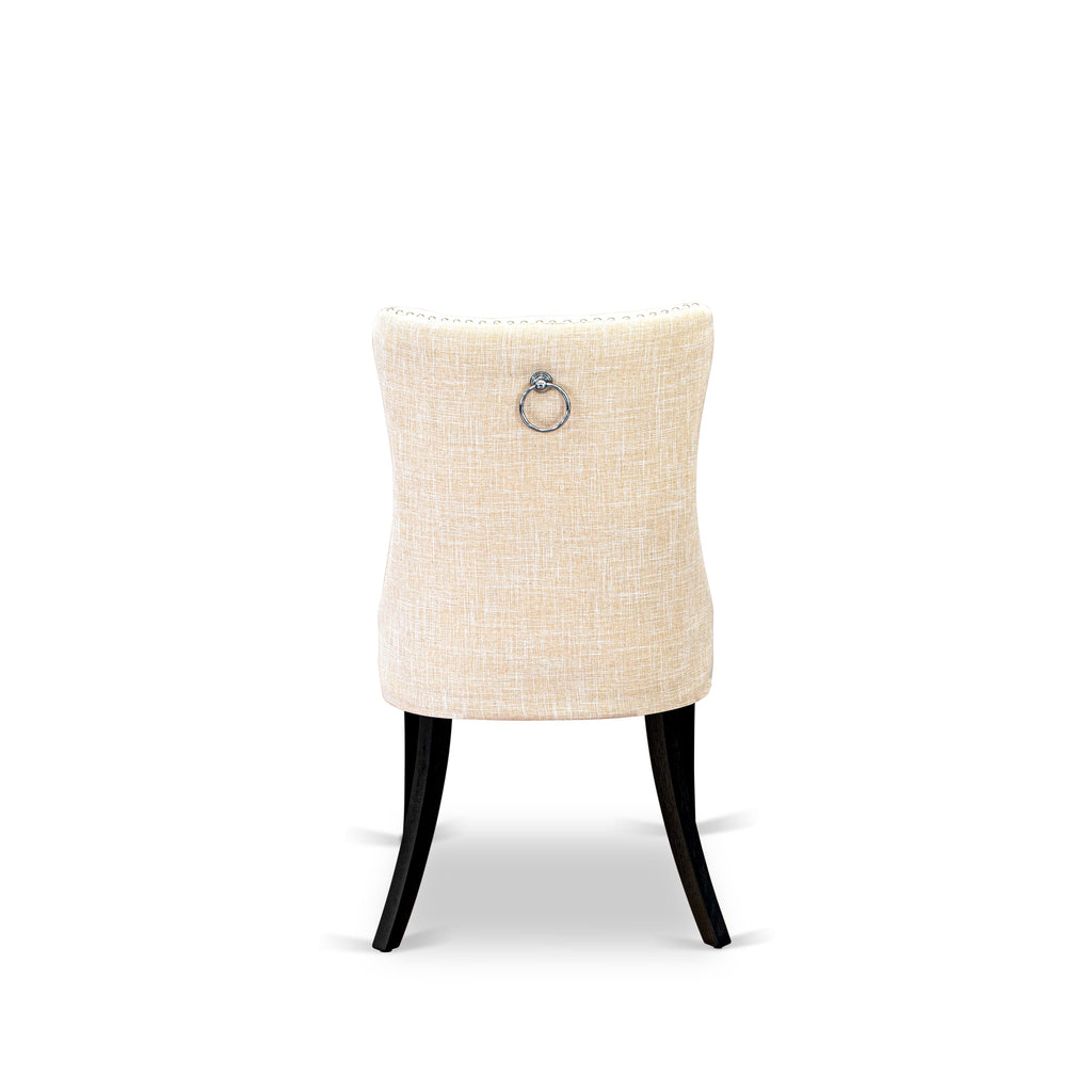 East West Furniture DAP6L32 Dallas Parson Chairs - Button Tufted Nailhead Trim Light Beige Linen Fabric Padded Dining Chairs, Set of 2, Wirebrushed Black
