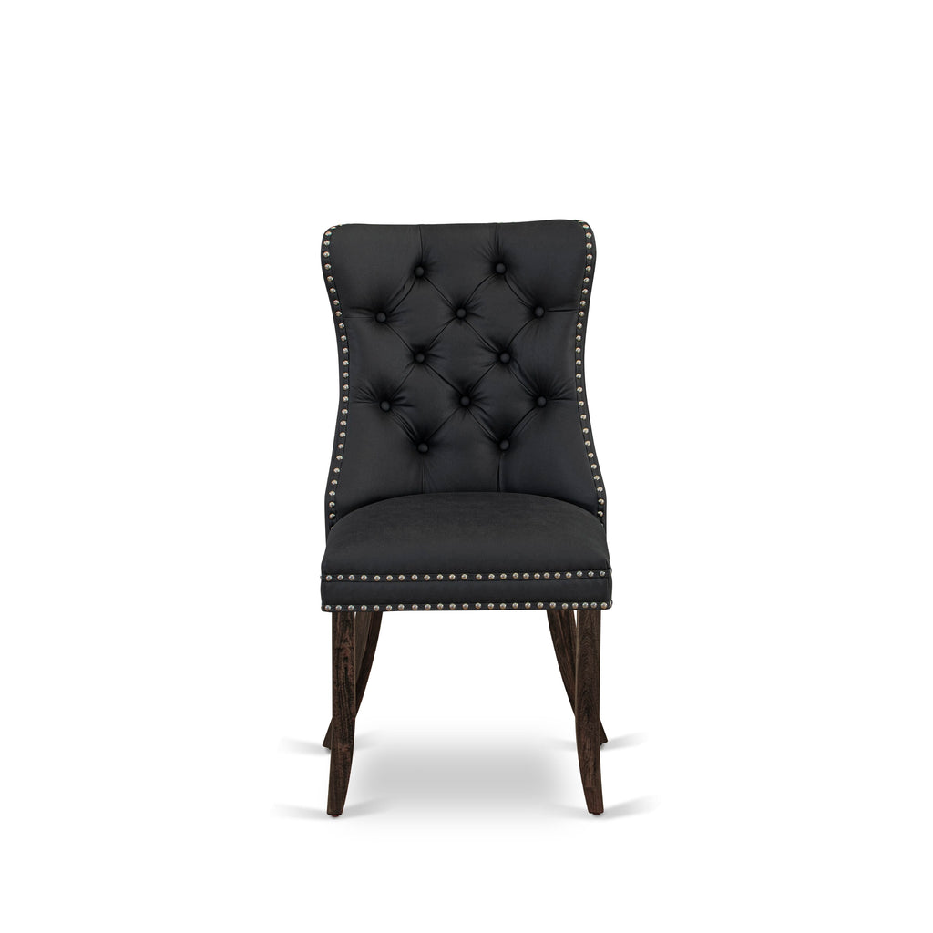 Sillas Parson Dallas DAP7F12 de East West Furniture - Sillas de comedor acolchadas de cuero sintético gris oscuro con botones y ribete de tachuelas