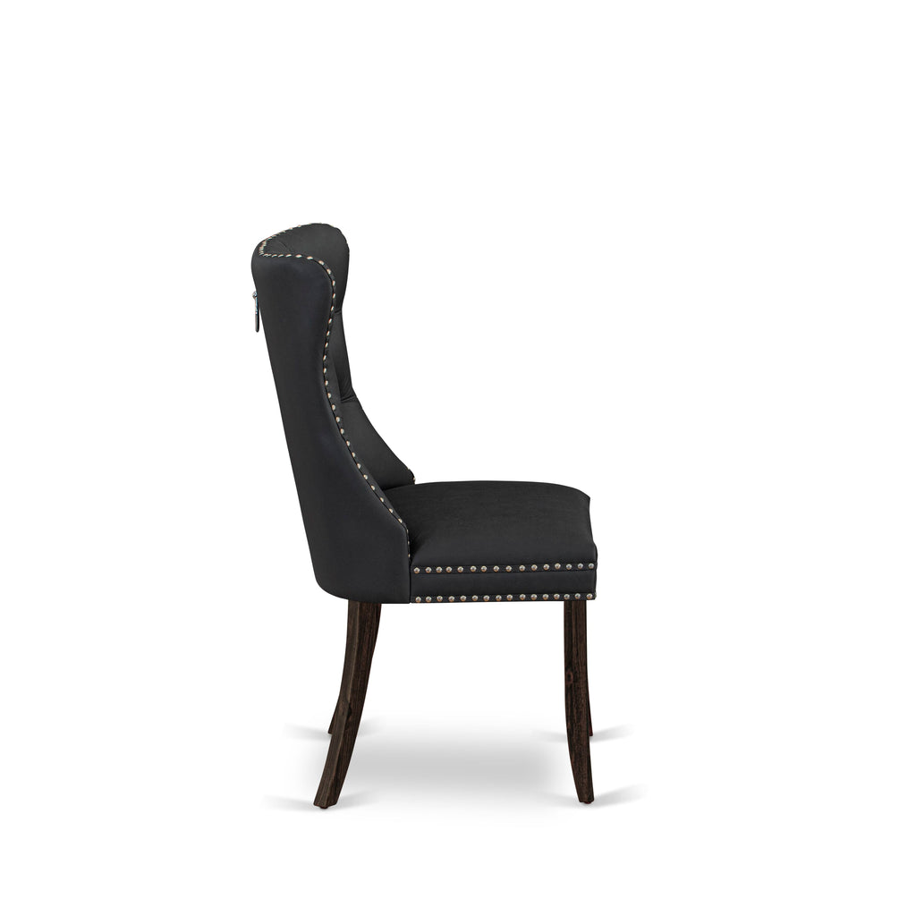 Sillas Parson Dallas DAP7F12 de East West Furniture - Sillas de comedor acolchadas de cuero sintético gris oscuro con botones y ribete de tachuelas