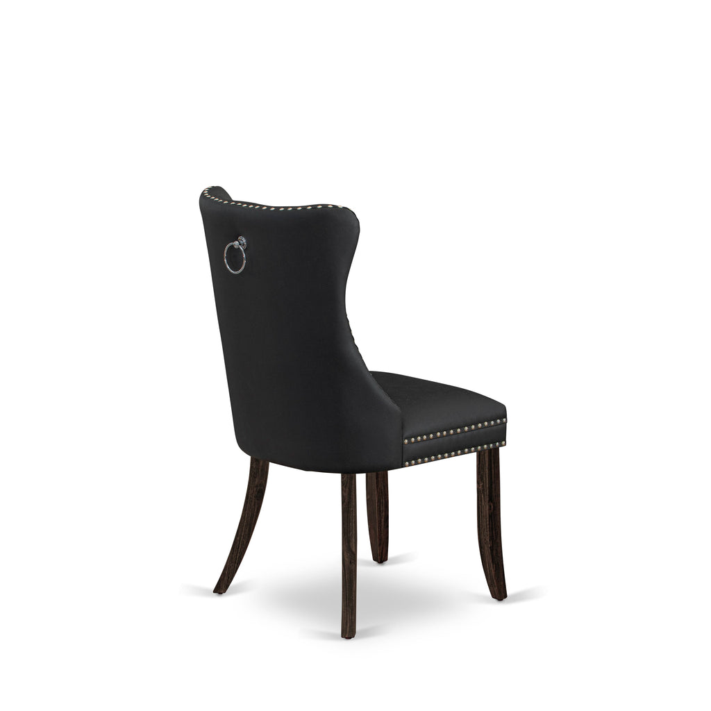 Sillas Parson Dallas DAP7F12 de East West Furniture - Sillas de comedor acolchadas de cuero sintético gris oscuro con botones y ribete de tachuelas