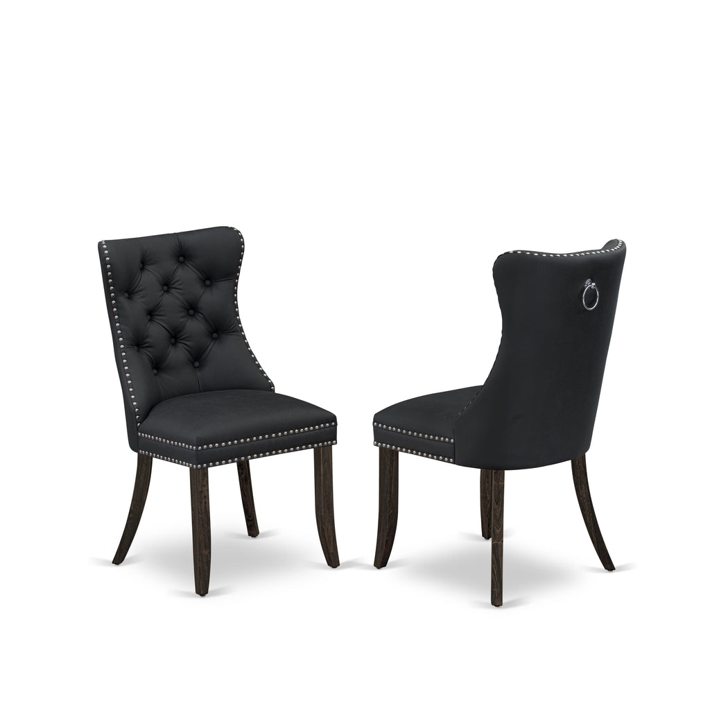Sillas Parson Dallas DAP7F12 de East West Furniture - Sillas de comedor acolchadas de cuero sintético gris oscuro con botones y ribete de tachuelas