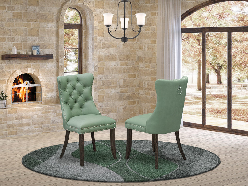 East West Furniture CNDA7-07-T22 7 Piece Dining Table Set Includes a Rectangle Rustic Wood Kitchen Table and 6 Upholstered Chairs, 36x60 Inch, Distressed Jacobean