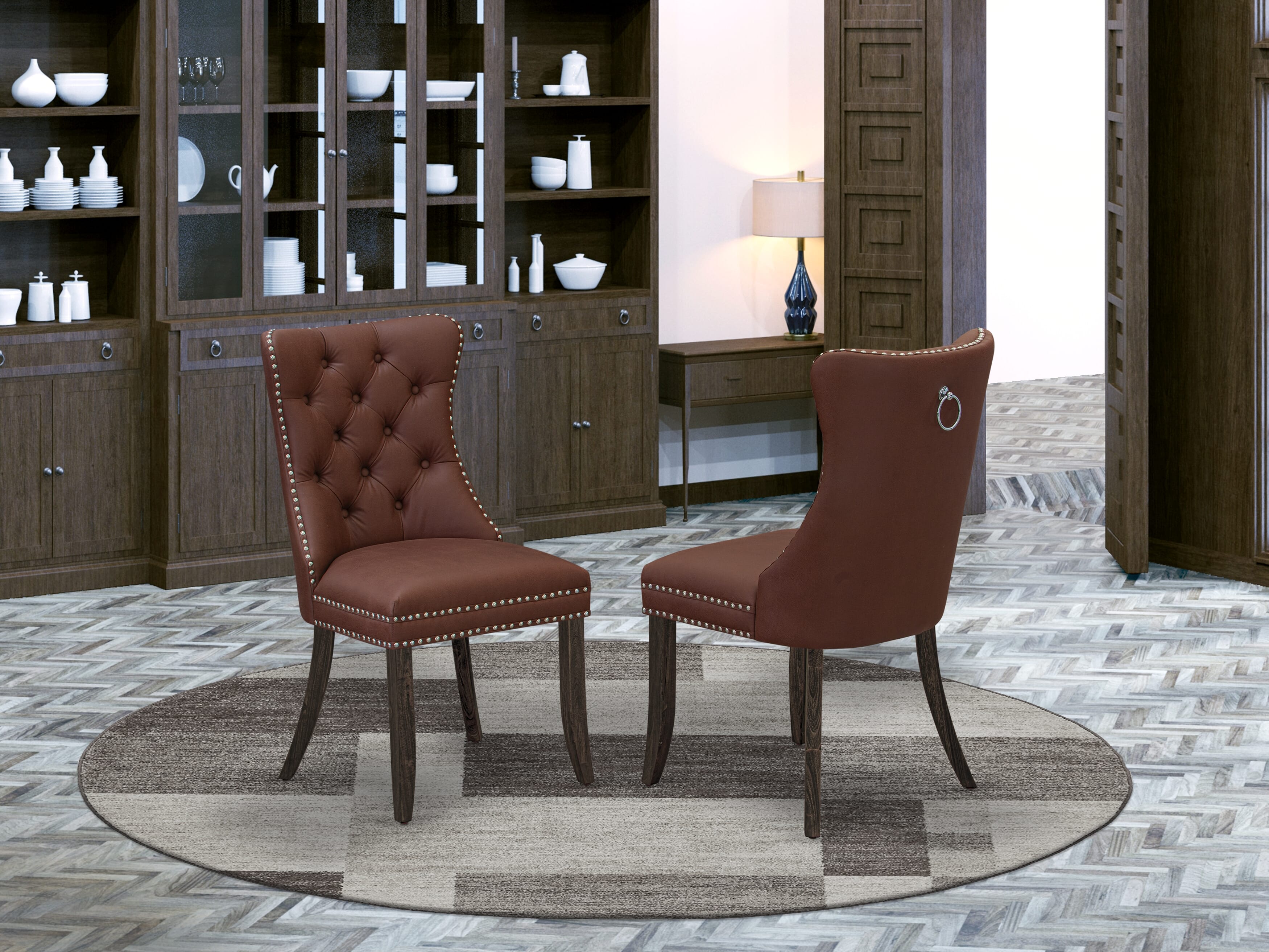 East West Furniture CNDA5-07-T26 5 Piece Modern Dining Table Set Consists of a Rectangle Rustic Wood Table and 4 Upholstered Chairs, 36x60 Inch, Distressed Jacobean