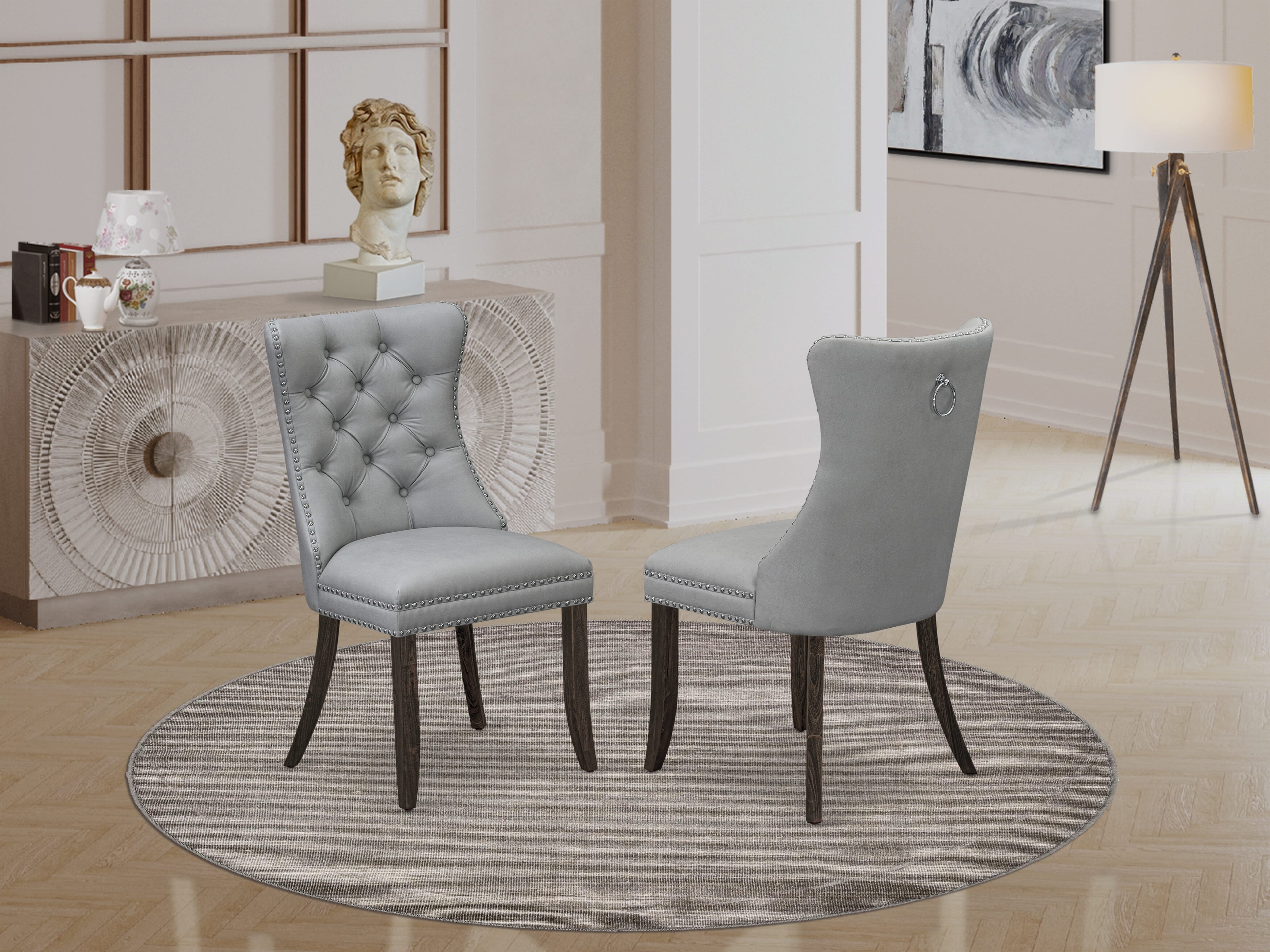 East West Furniture CNDA5-07-T27 5 Piece Kitchen Table Set Includes a Rectangle Rustic Wood Dining Table and 4 Upholstered Chairs, 36x60 Inch, Distressed Jacobean