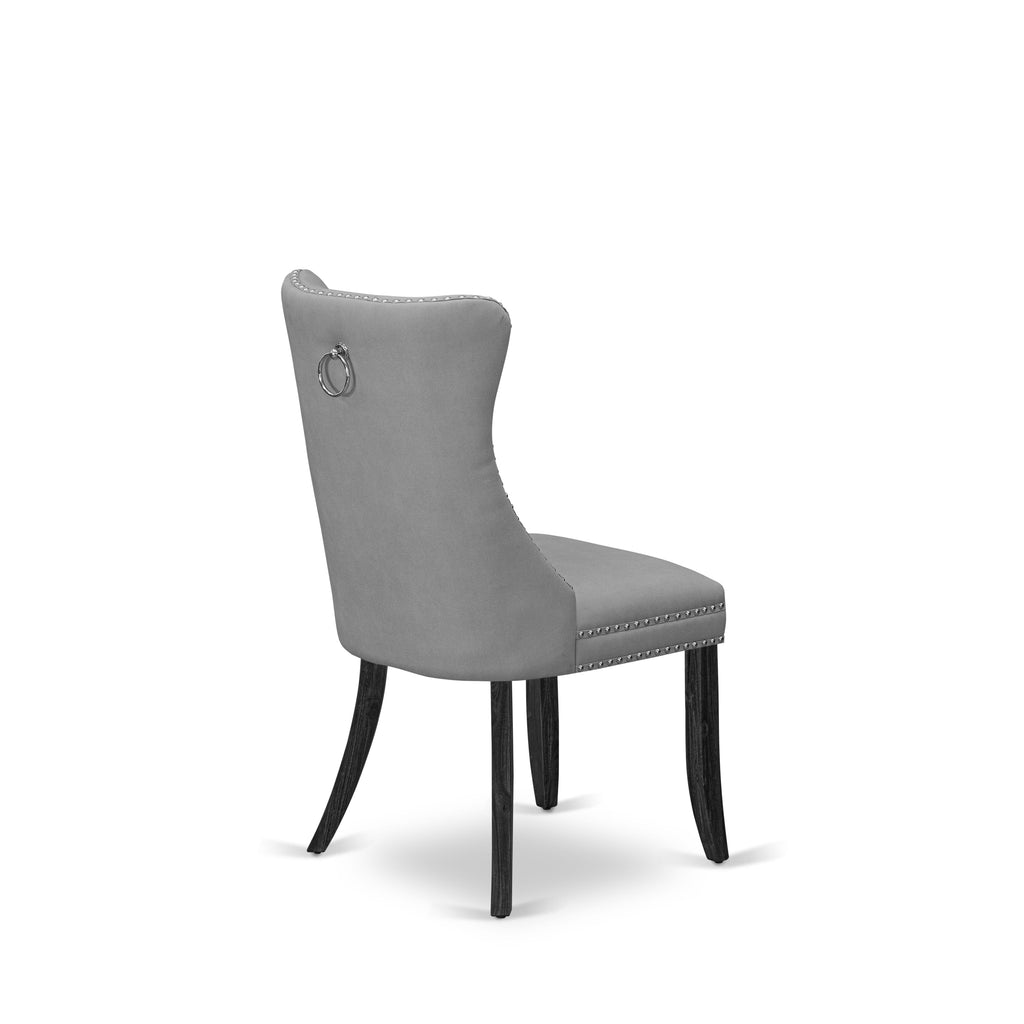 East West Furniture DAP7F27 Dallas Parson Dining Chairs - Button Tufted Nailhead Trim Light Gray faux Leather Padded Chairs, Set of 2, Distressed Jacobean