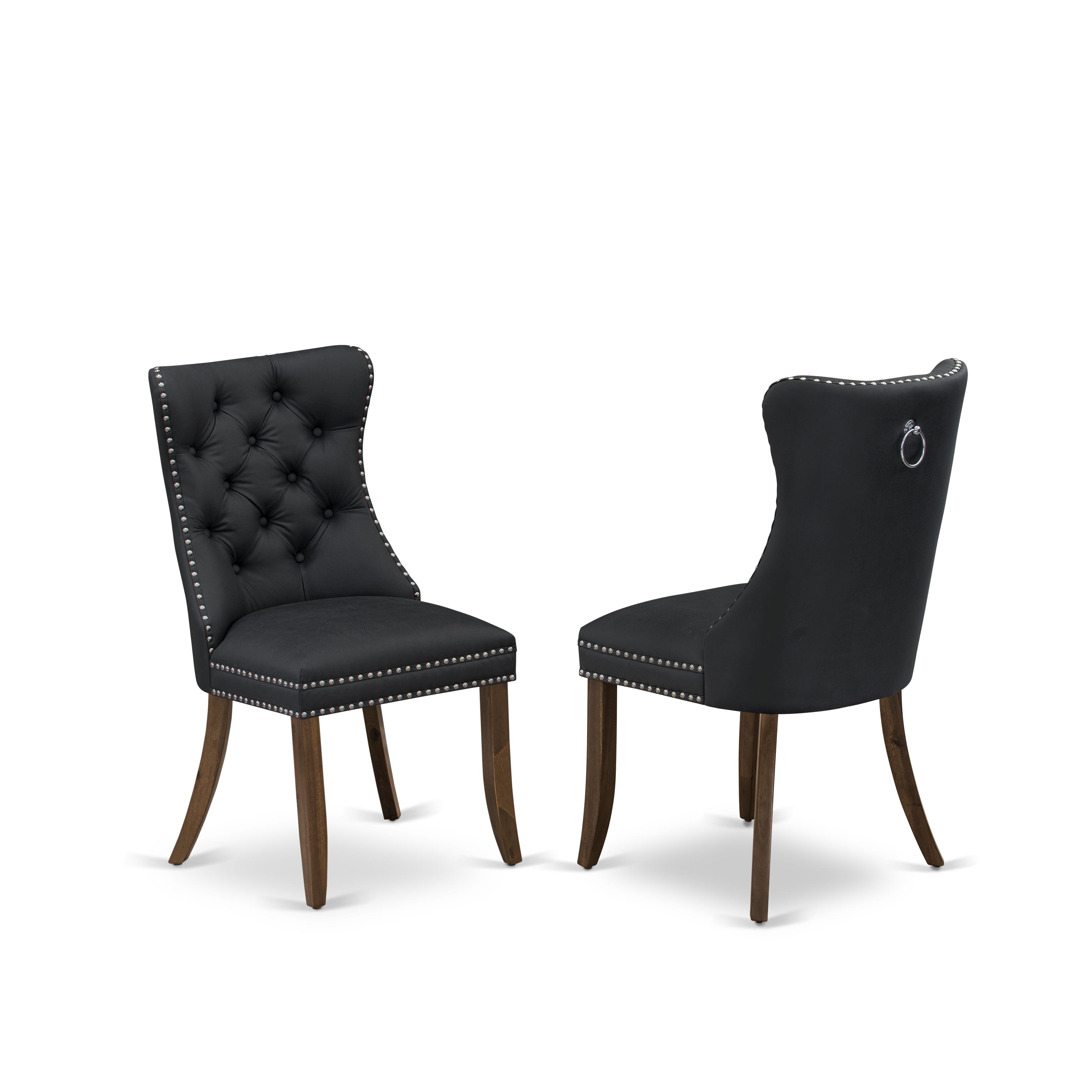 X02DA-208-12-5 Pieces Extendable Dining Set Includes a Rectangle Xtenczar Kitchen Table, 2 Dark Gray Faux Leather Dining Chairs and 2 Modern Benches, Antique Walnut