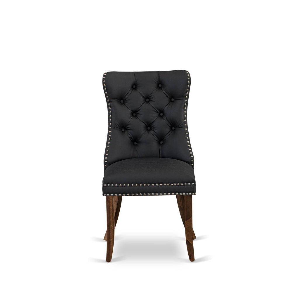 East West Furniture DAP8F12 Dallas Parson Kitchen Chairs - Button Tufted Nailhead Trim Dark Gray faux Leather Upholstered Dining Chairs, Set of 2, Antique Walnut