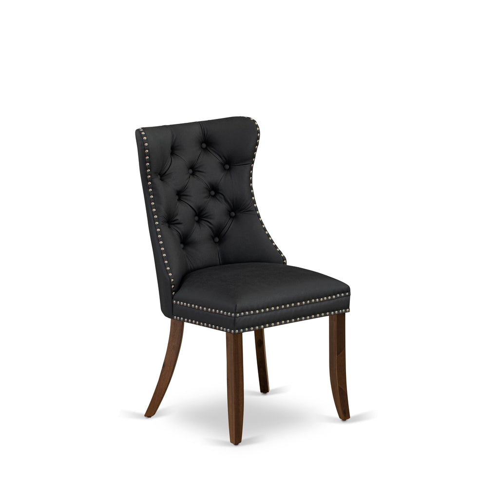 East West Furniture DAP8F12 Dallas Parson Kitchen Chairs - Button Tufted Nailhead Trim Dark Gray faux Leather Upholstered Dining Chairs, Set of 2, Antique Walnut