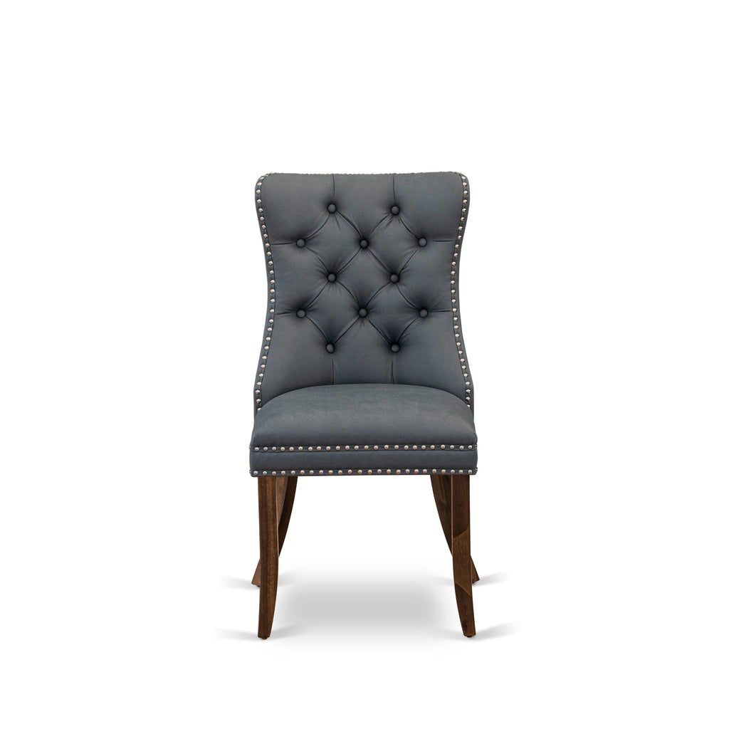 Luxe by East West Furniture I8DA7-40N-13 7-piece Mid-century Dining table set consists of a Dining Table and 6 Platinum Gray Faux Leather Dining Chairs with Button Tufted Back - Antique Walnut Finish
