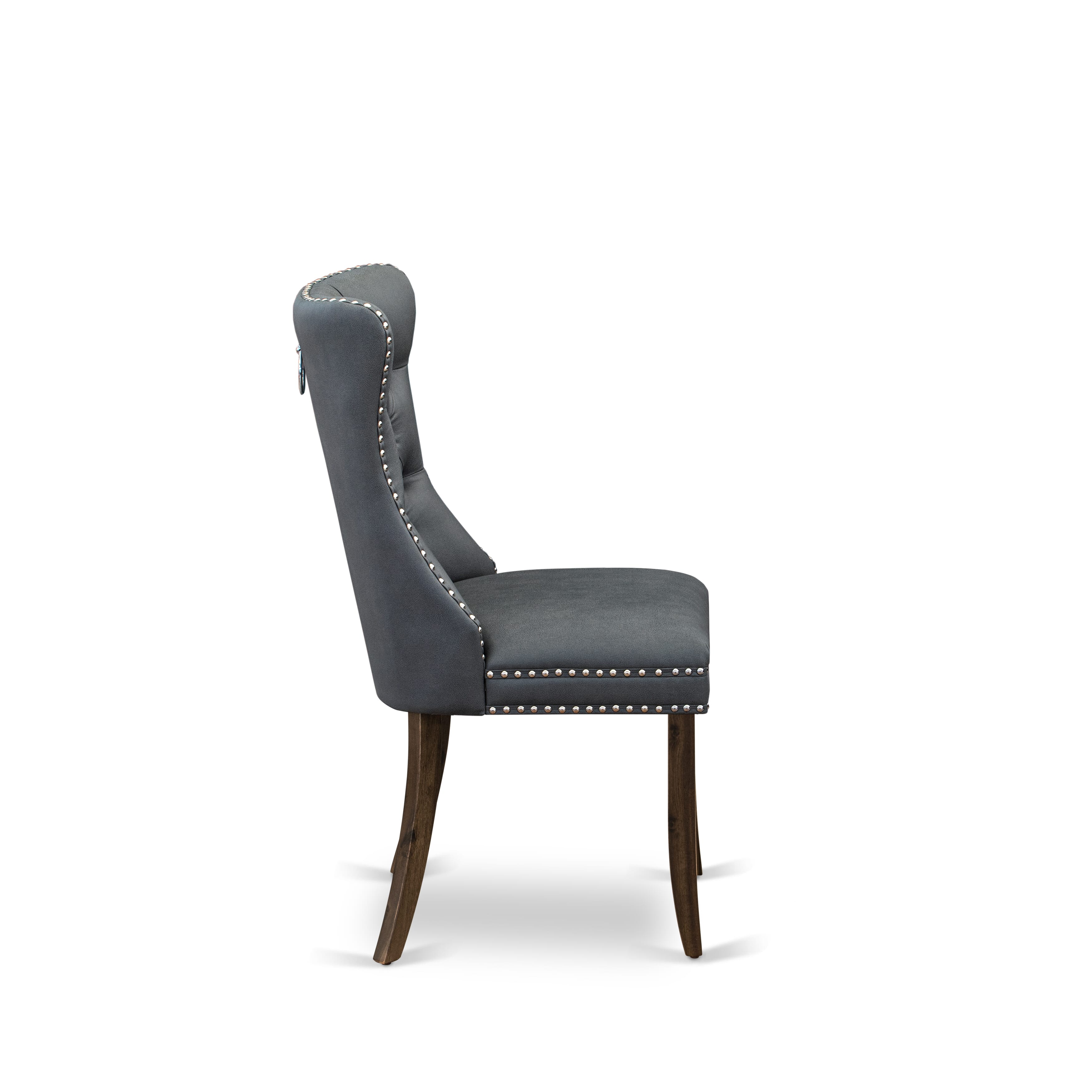 Luxe by East West Furniture F8DA7-40N-13 7-piece Modern Dining table set included a Dining Table and 6 Platinum Gray Faux Leather Dining Chairs with Button Tufted Back - Antique Walnut Finish