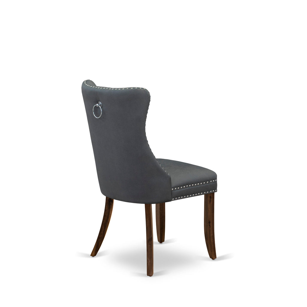 Luxe by East West Furniture LKDA7-AWA-13 7-piece Dining room Set consists of a Kitchen Table and 6 Platinum Gray PU Leather Dinner Chairs with Button tufted Back - Antique Walnut Finish