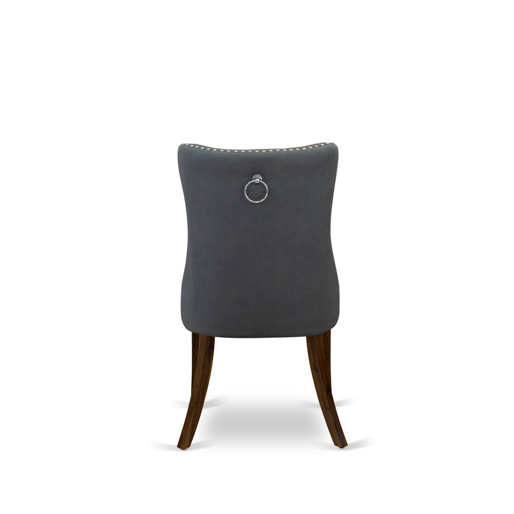 Sillas Parson Dallas DAP8F13 de East West Furniture - Sillas de comedor acolchadas de cuero sintético gris platino con ribete de tachuelas y botones capitoné