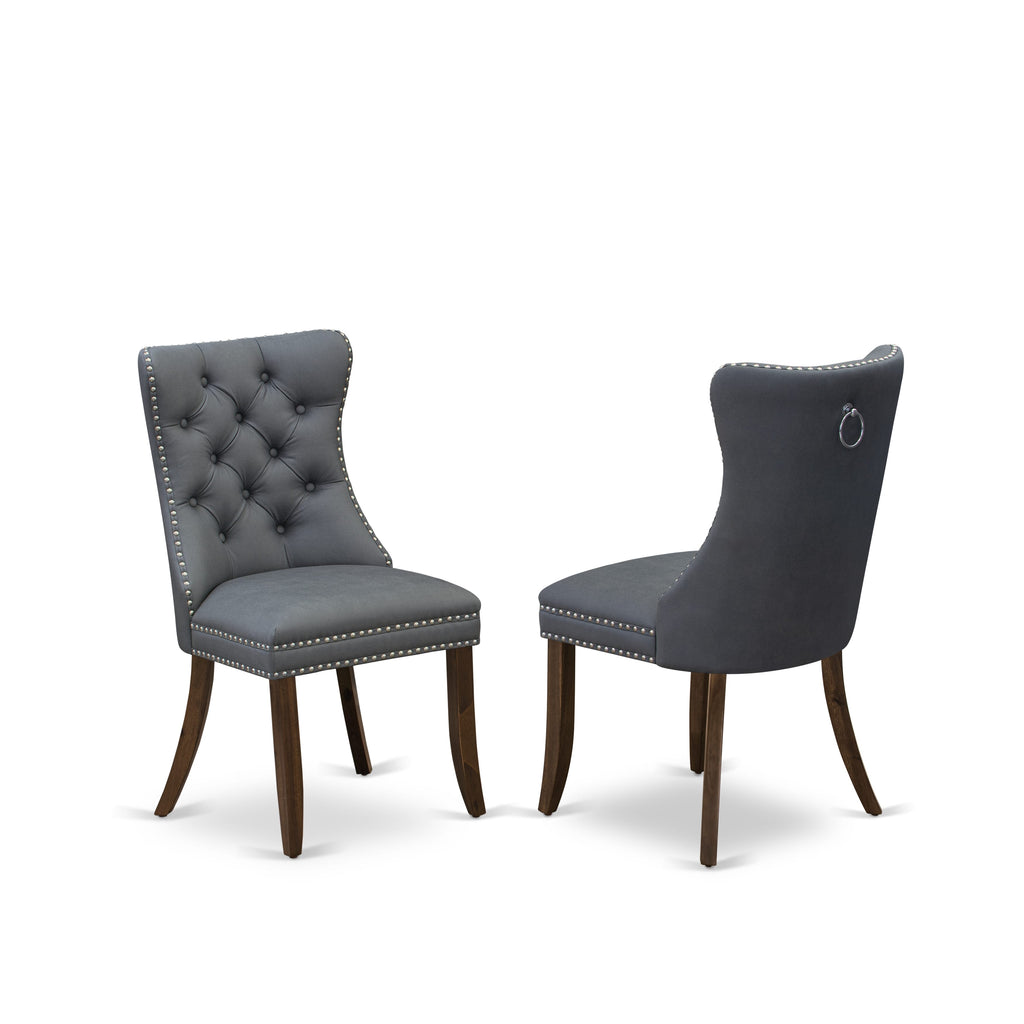 Luxe by East West Furniture F8DA5-50N-13 5-piece Dining Room set included a Kitchen Table and 4 Platinum Gray Faux Leather Modern Dining Chairs with Button Tufted Back - Antique Walnut Finish