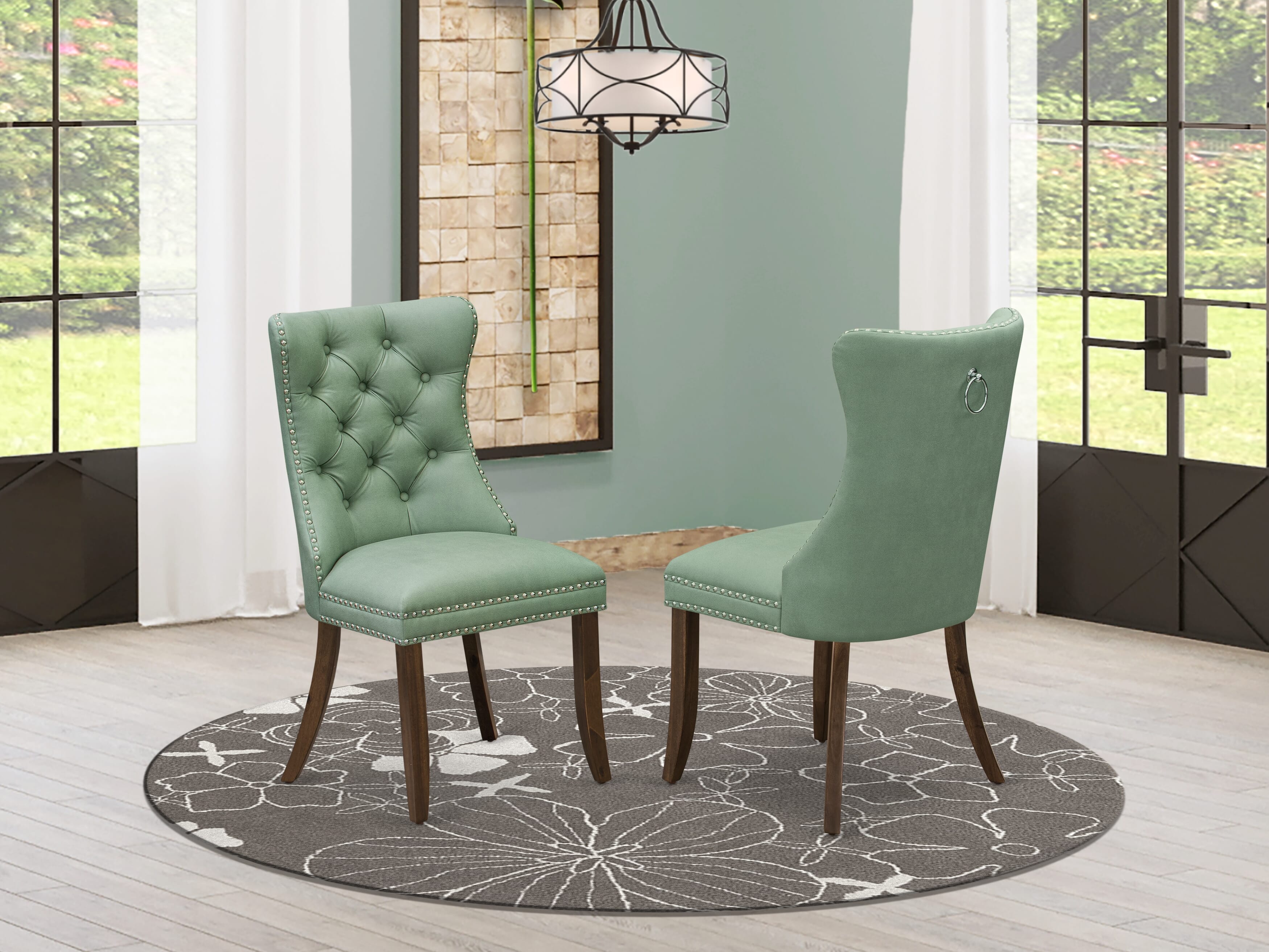 Luxe by East West Furniture F5DA5-50N-22 5-Piece Modern Dining Set Include a Dining Table and 4 Willow Green Faux Leather Chairs with Button-Tufted Back, Antique Walnut
