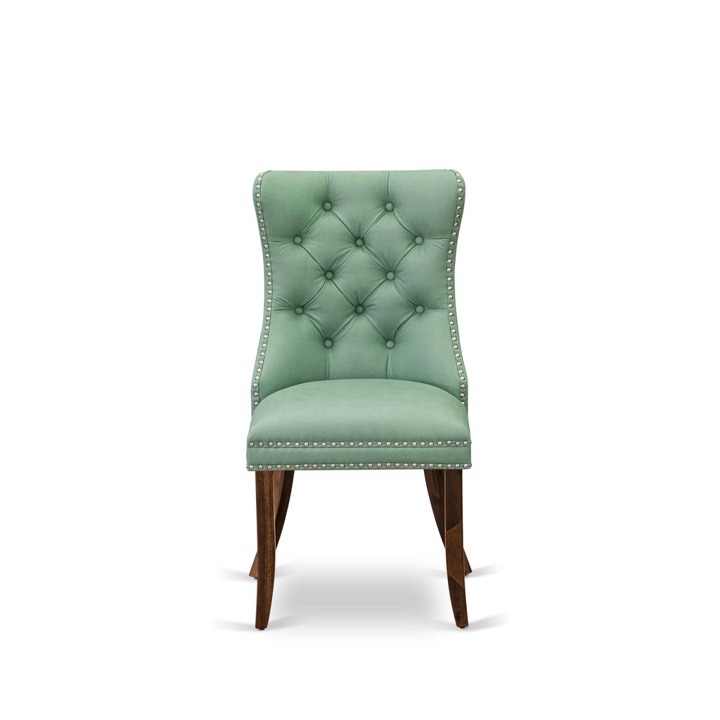 Luxe by East West Furniture F8DA5-50N-22 5-Pc Dining Room Set Include a Dinning Table and 4 Willow Green Faux Leather Parson Chairs with Button-Tufted Back, Antique Walnut