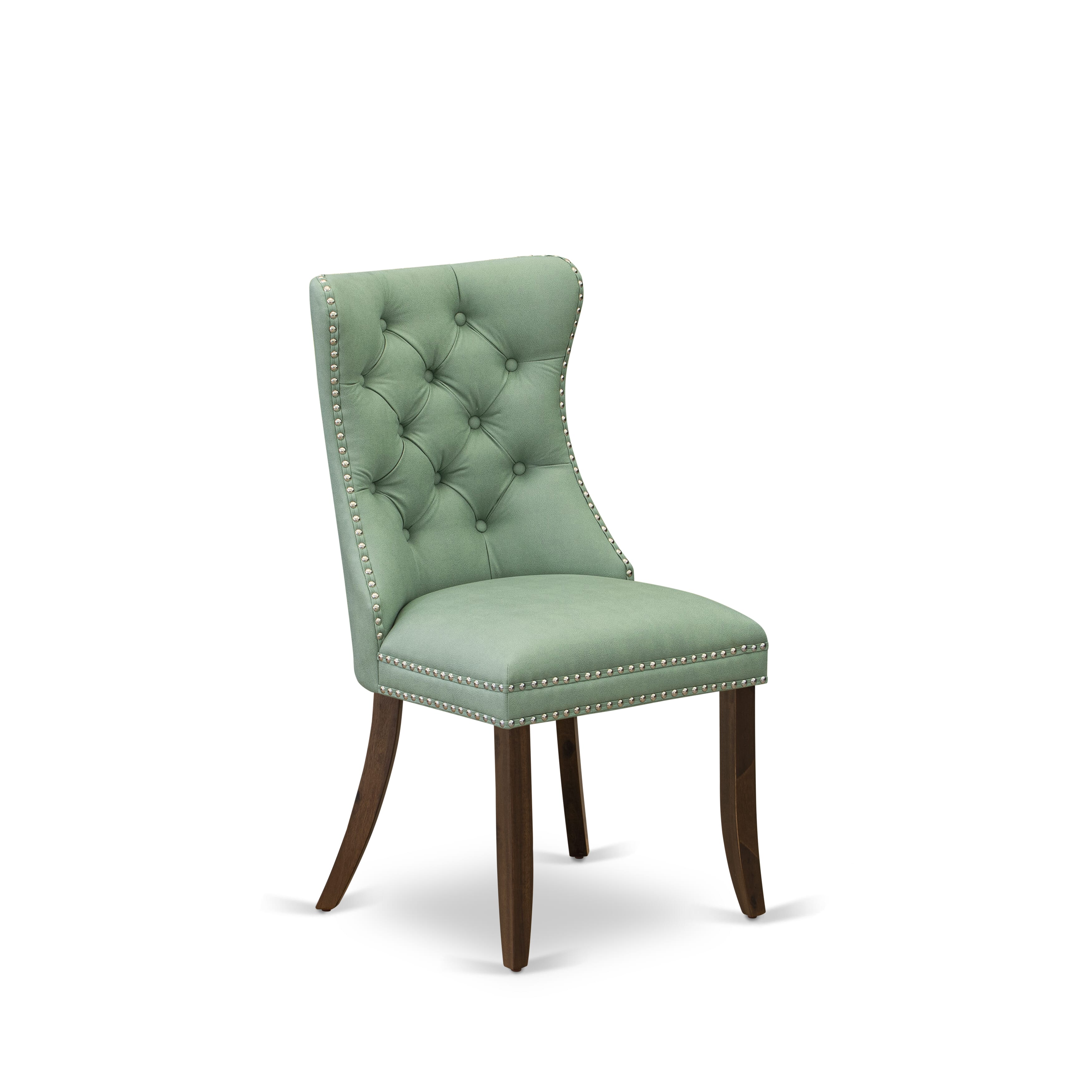 Luxe by East West Furniture F2DA5-50N-22 5-piece Dining table set consists of a Kitchen Table and 4 Willow Green Faux Leather Dining Chairs with Button Tufted Back - Antique Walnut Finish