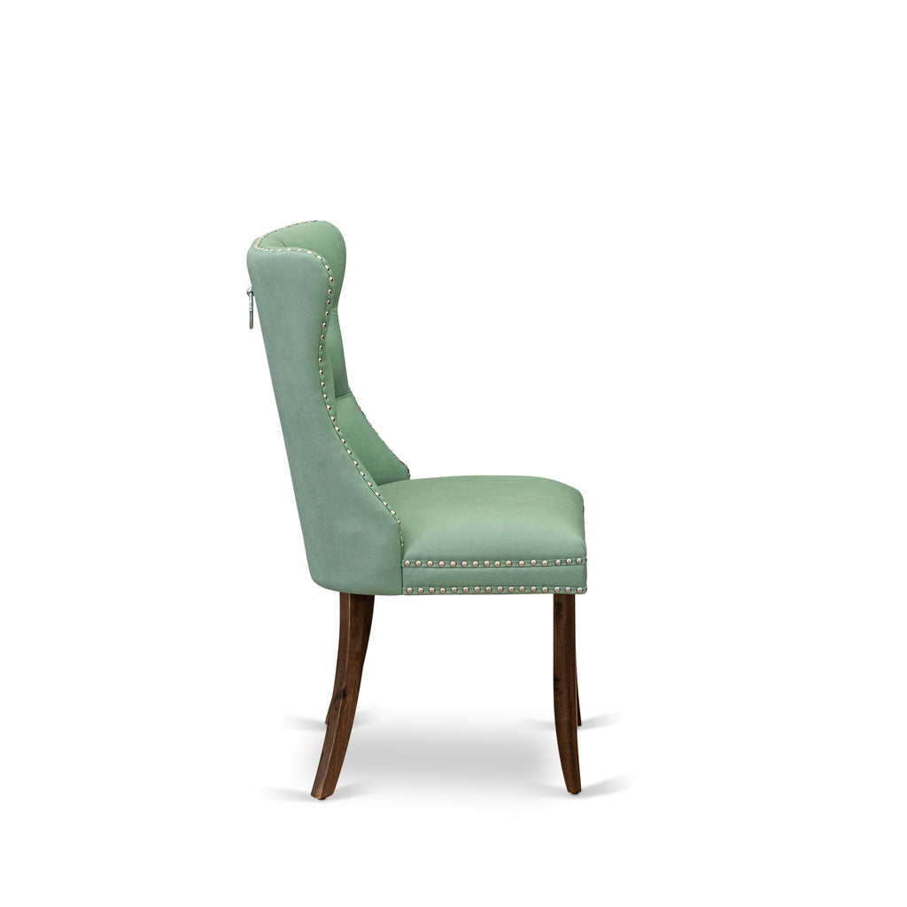 Luxe by East West Furniture F8DA5-50N-22 5-Pc Dining Room Set Include a Dinning Table and 4 Willow Green Faux Leather Parson Chairs with Button-Tufted Back, Antique Walnut