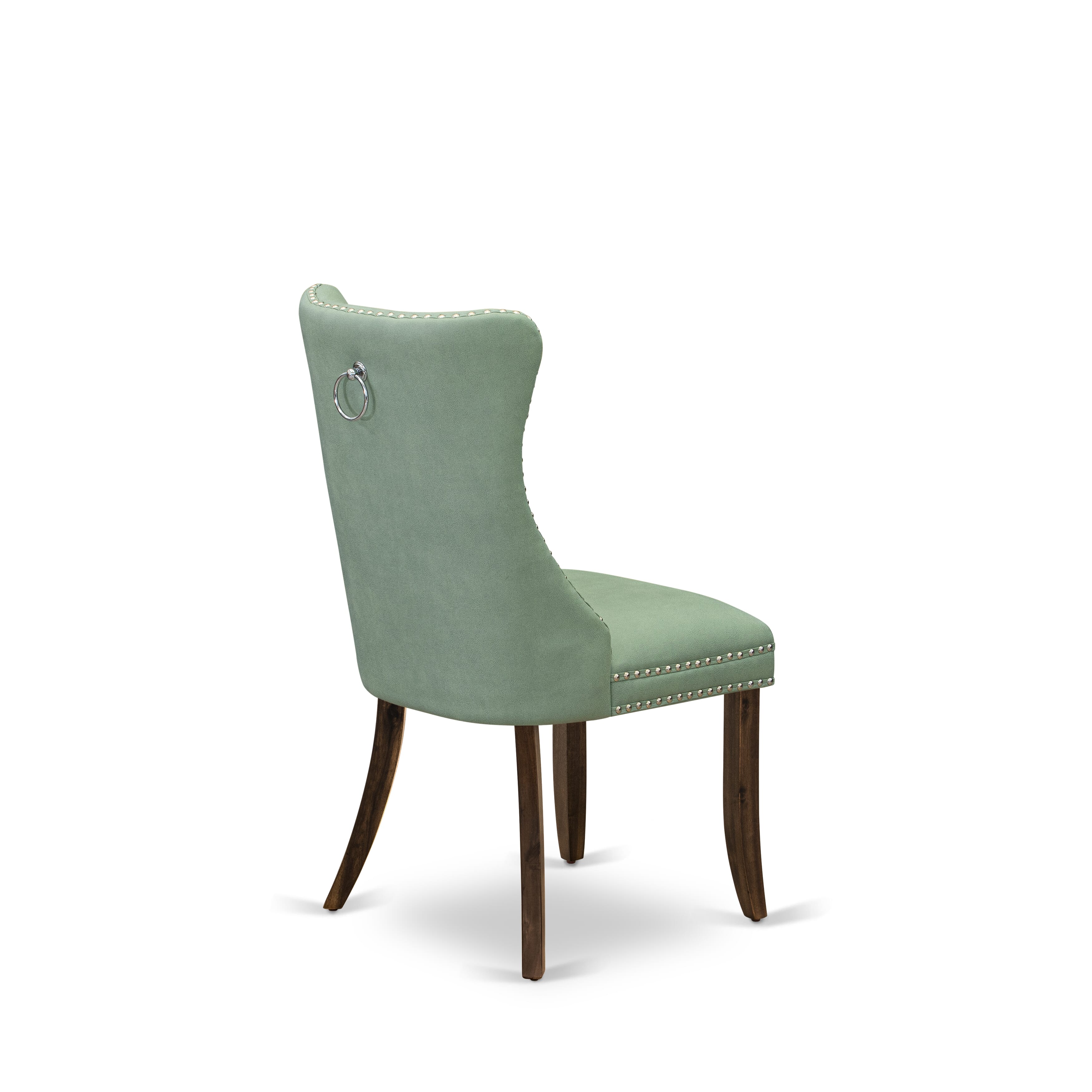 Luxe by East West Furniture F7DA5-40N-22 5-Pc Mid Century Dining Set Includes a Wooden Table and 4 Willow Green Faux Leather Chairs with Button-Tufted Back, Antique Walnut