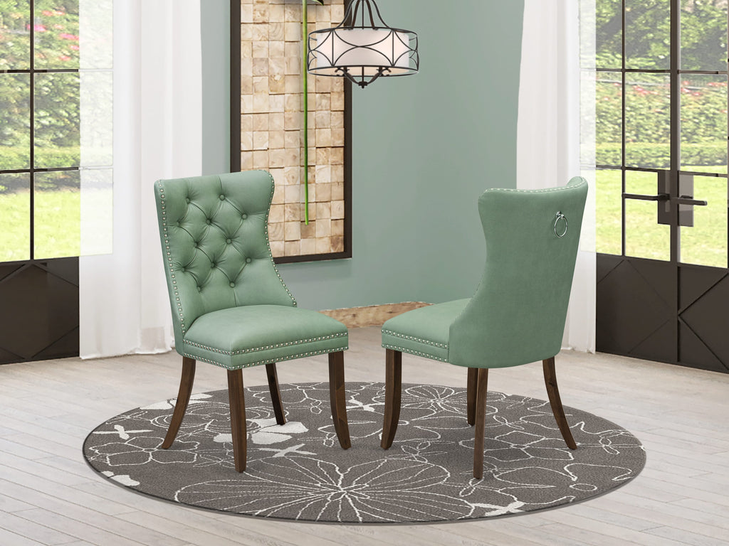 Luxe by East West Furniture F8DA5-50N-22 5-Pc Dining Room Set Include a Dinning Table and 4 Willow Green Faux Leather Parson Chairs with Button-Tufted Back, Antique Walnut