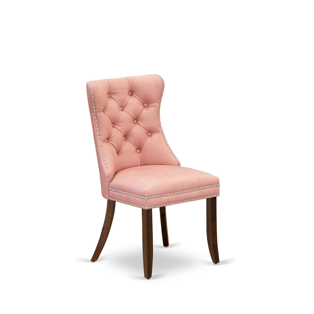 Luxe by East West Furniture I6DA7-40N-23 7-Pc Mid Century Dining Set Contain a Table and 6 Beige Red Faux Leather Upholstered Chairs with Button-Tufted Back, Antique Walnut