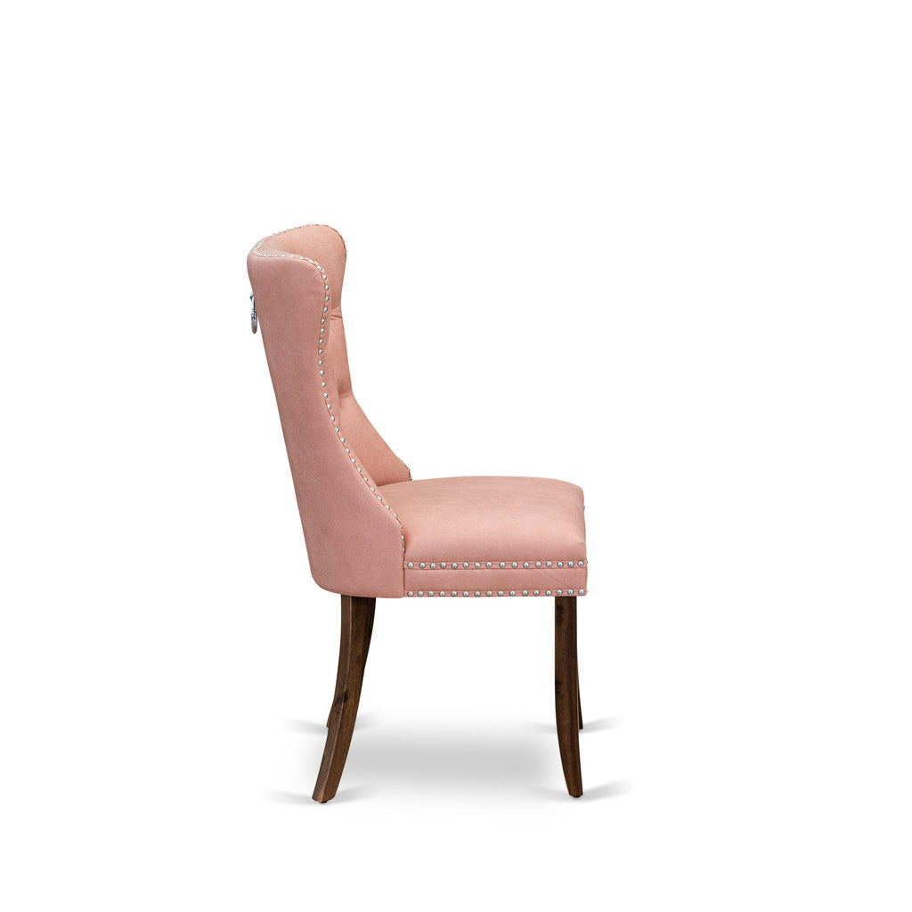 Luxe by East West Furniture F5DA7-50N-23 7-Pc Dining Room Set Include a Table and 6 Beige Red Faux Leather Upholstered Dining Chairs with Button-Tufted Back, Antique Walnut
