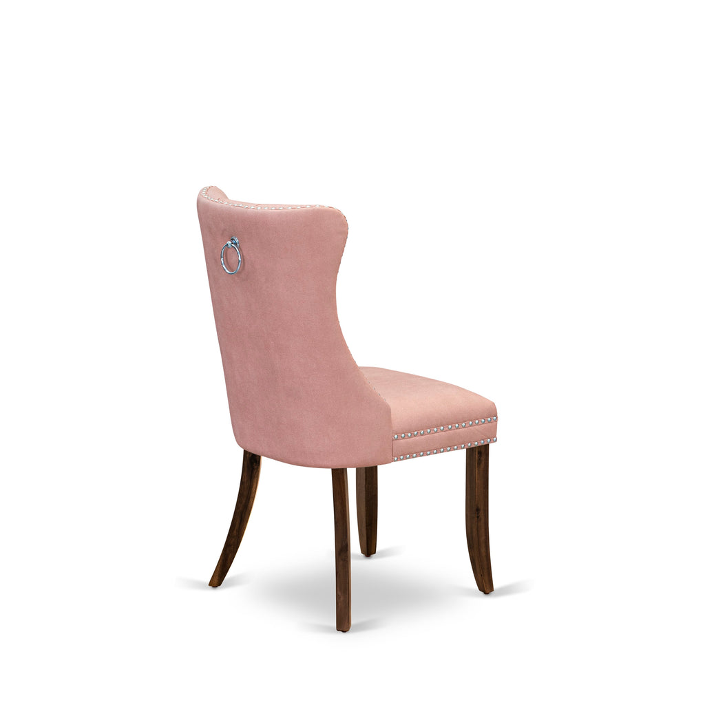 Luxe by East West Furniture I6DA7-40N-23 7-Pc Mid Century Dining Set Contain a Table and 6 Beige Red Faux Leather Upholstered Chairs with Button-Tufted Back, Antique Walnut