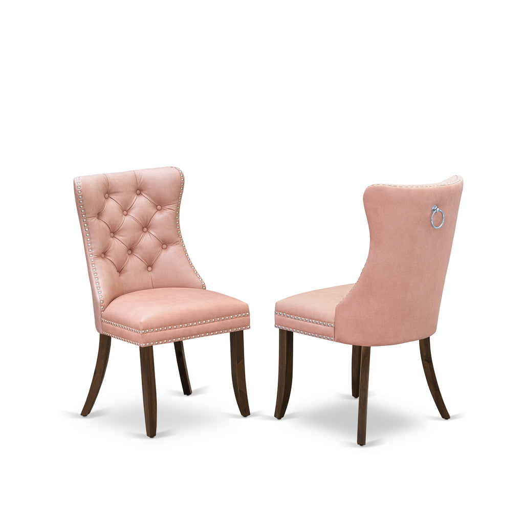 Luxe by East West Furniture I5DA7-40N-23 7-Pc Modern Dining Set Include a Table and 6 Beige Red Faux Leather Upholstered Dining Chairs with Button-Tufted Back, Antique Walnut