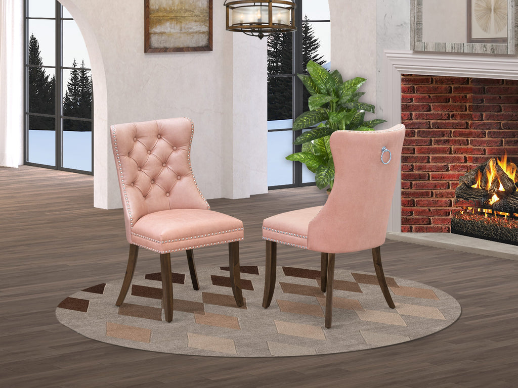 Luxe by East West Furniture I8DA7-40N-23 7-Pc Dining Room Table Set Include a Modern Table and 6 Beige Red Faux Leather Parson Chairs with Button-Tufted Back, Antique Walnut